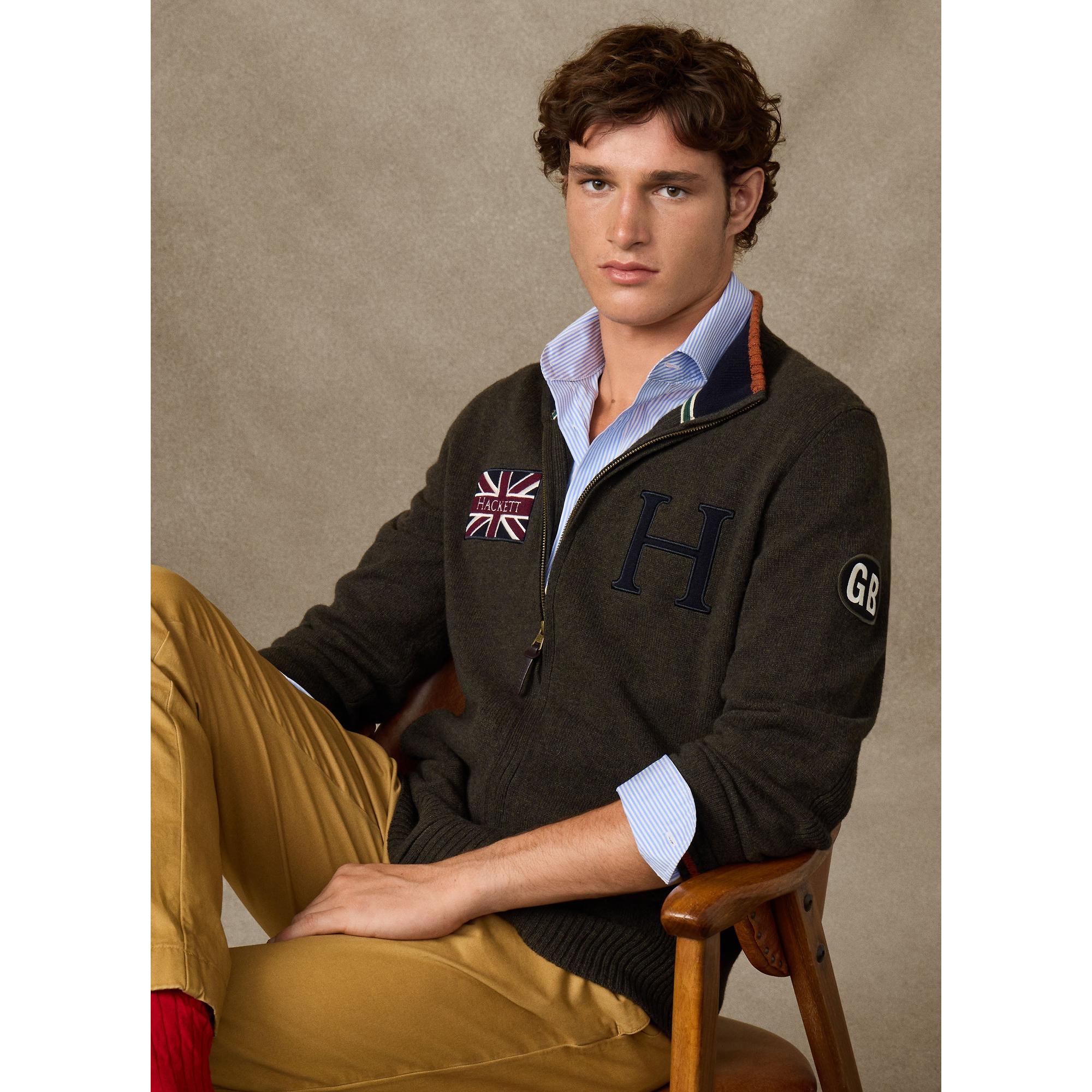 Hackett Men's Merino Wool Rally Full Zip Cardigan - Hunter Green