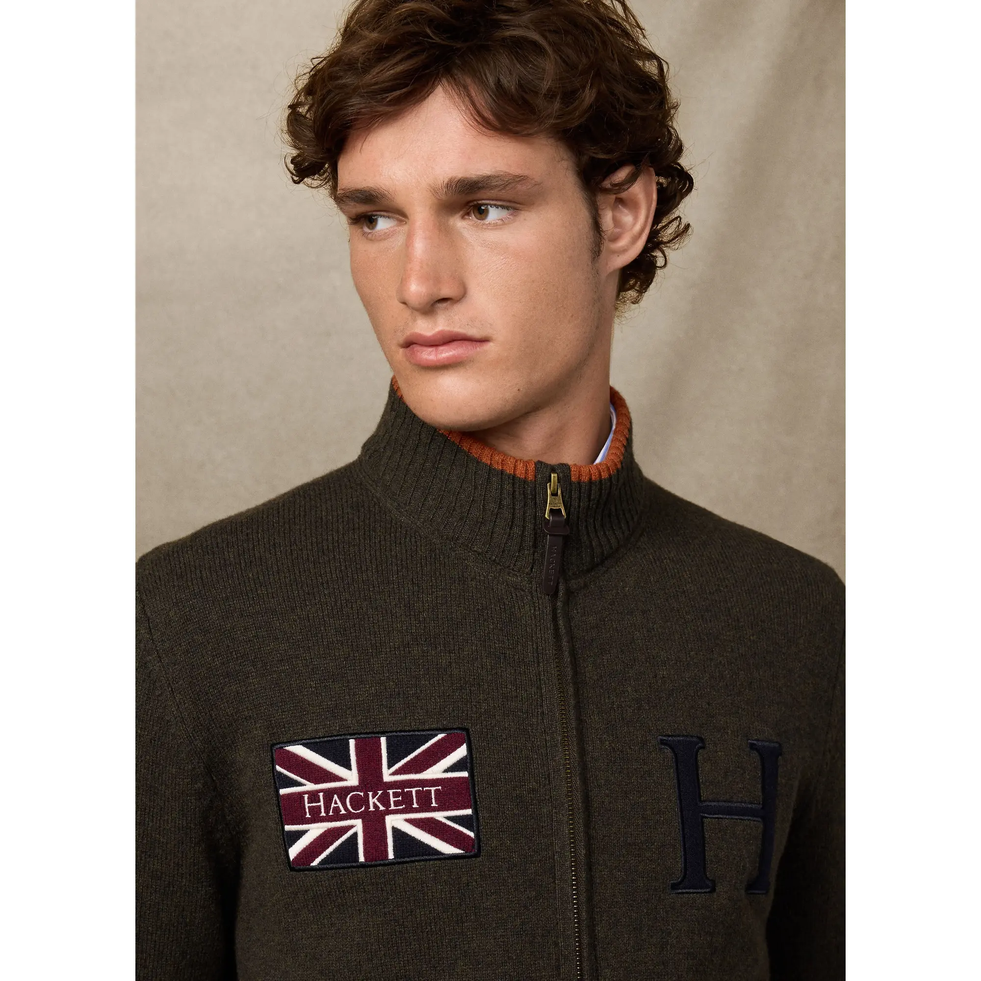 Product image 6 of 9 of Hackett Men's Merino Wool Rally Full Zip Cardigan - Hunter Green
