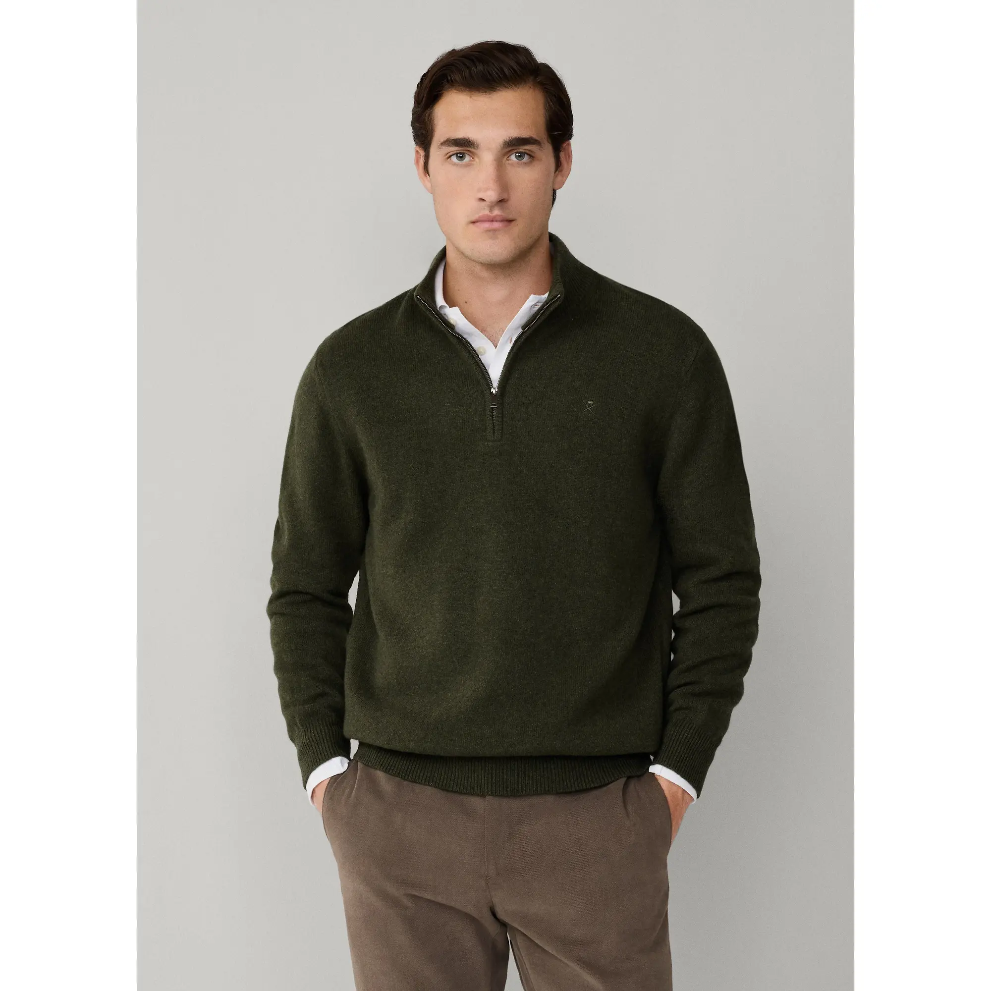 Product image 2 of 10 of Hackett Men's Lambswool Half Zip Sweater - Hunter Green