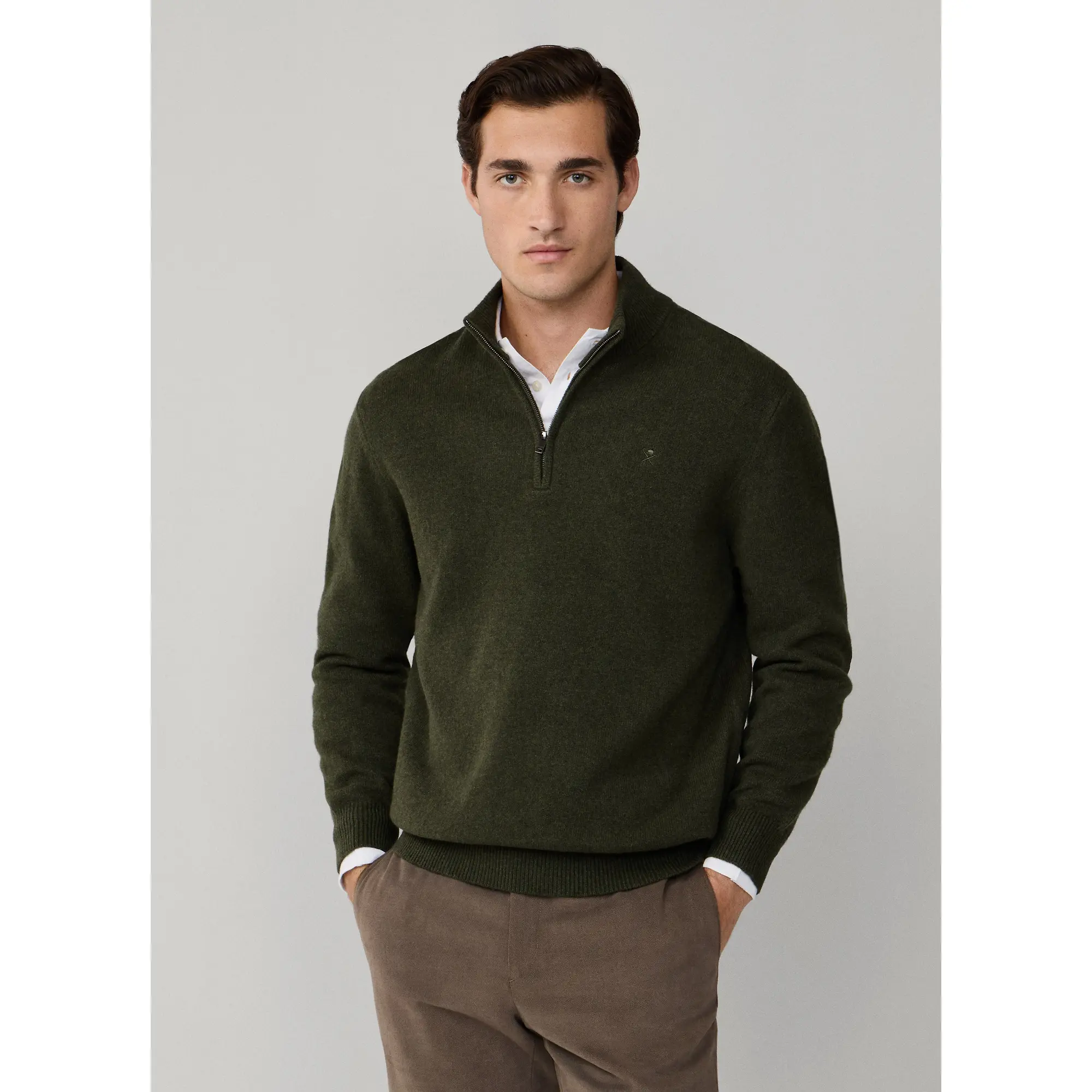 Product image 3 of 10 of Hackett Men's Lambswool Half Zip Sweater - Hunter Green