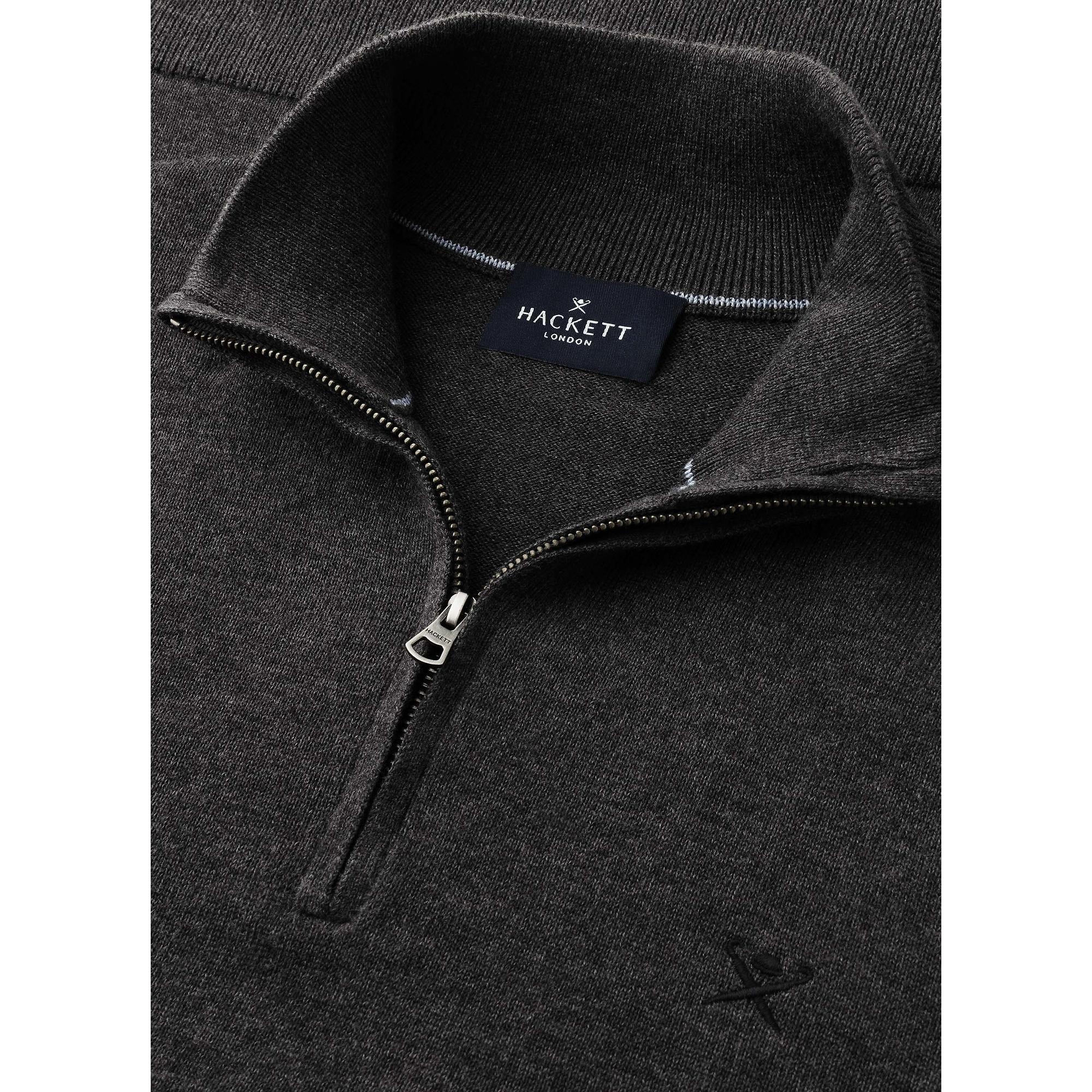 Hackett Men's Cotton Quarter Zip Jumper - Charcoal Grey | British