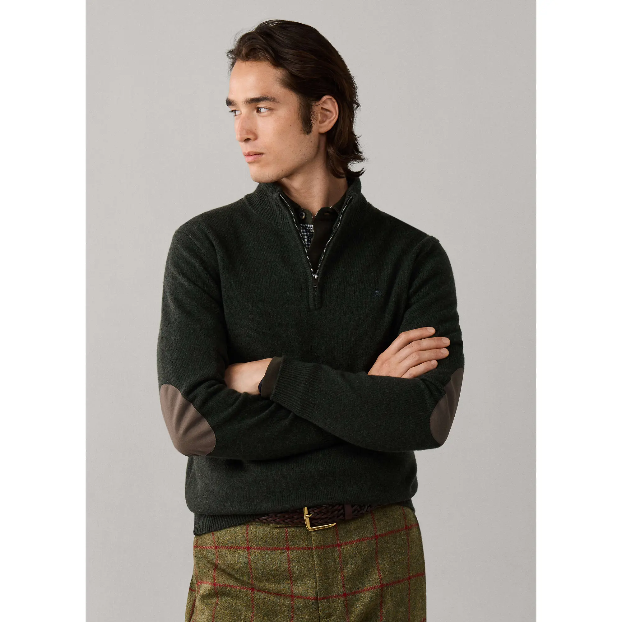 Product image 2 of 8 of Hackett Men's Lambswool Quarter Zip Jumper - Hunter Green