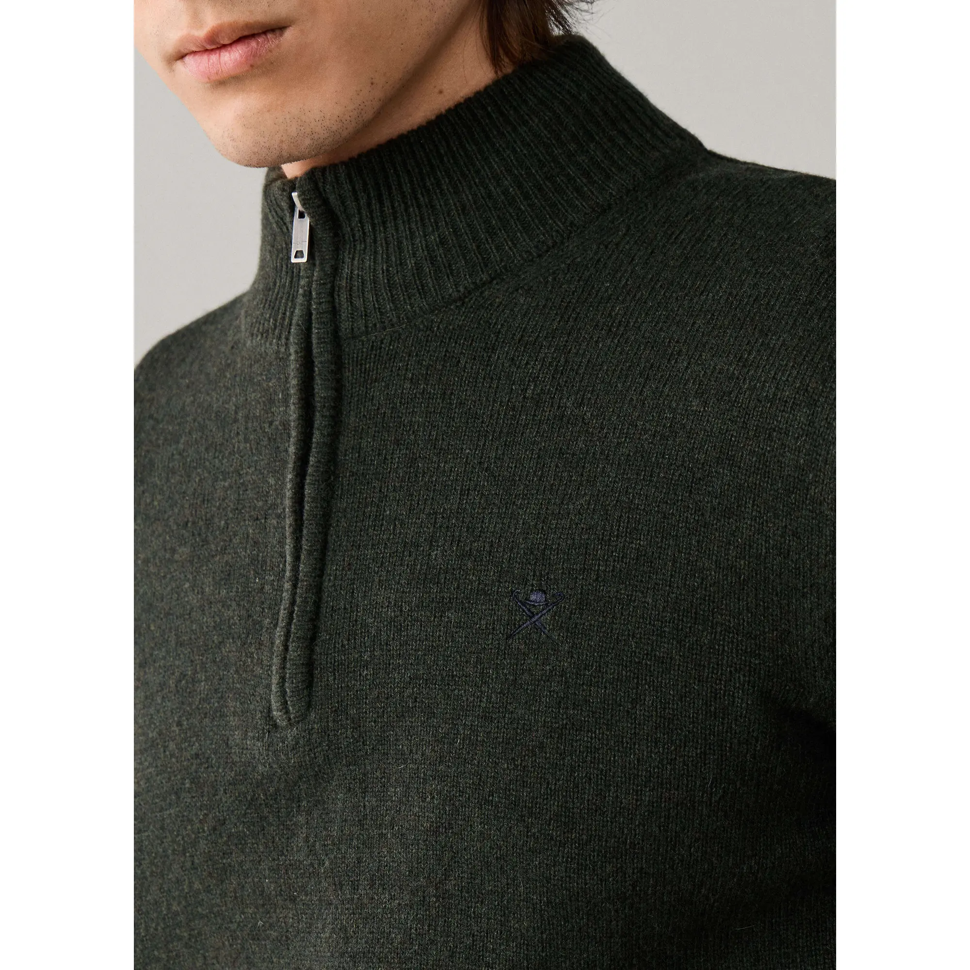 Product image 4 of 8 of Hackett Men's Lambswool Quarter Zip Jumper - Hunter Green