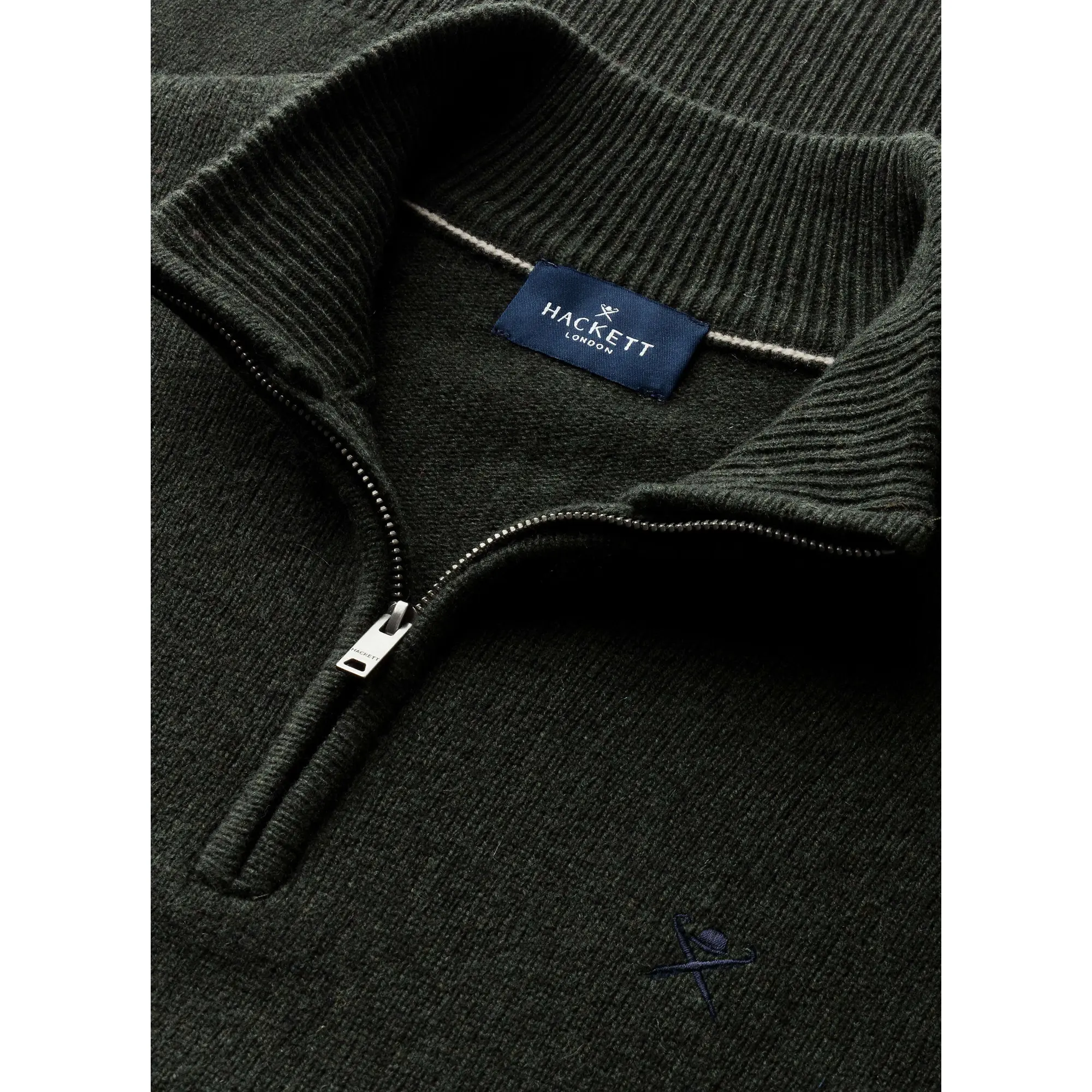 Product image 5 of 8 of Hackett Men's Lambswool Quarter Zip Jumper - Hunter Green