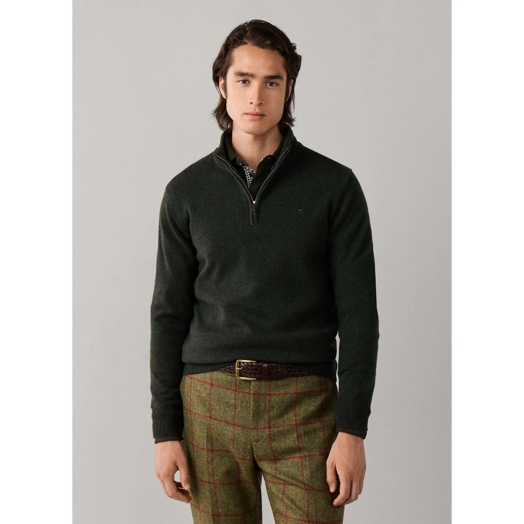 Product image 6 of 8 of Hackett Men's Lambswool Quarter Zip Jumper - Hunter Green