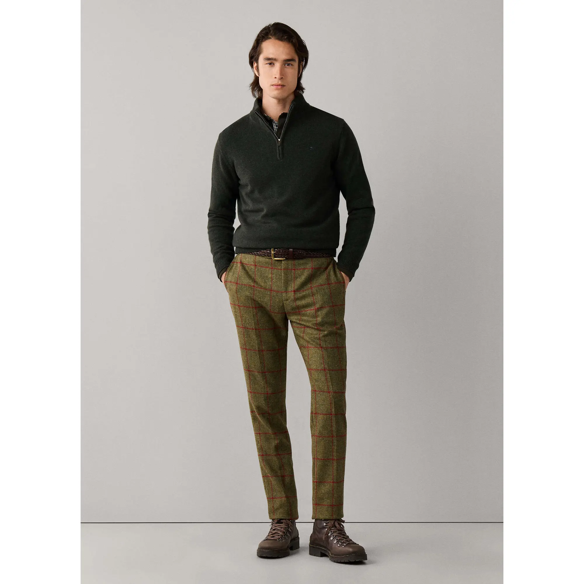 Product image 7 of 8 of Hackett Men's Lambswool Quarter Zip Jumper - Hunter Green
