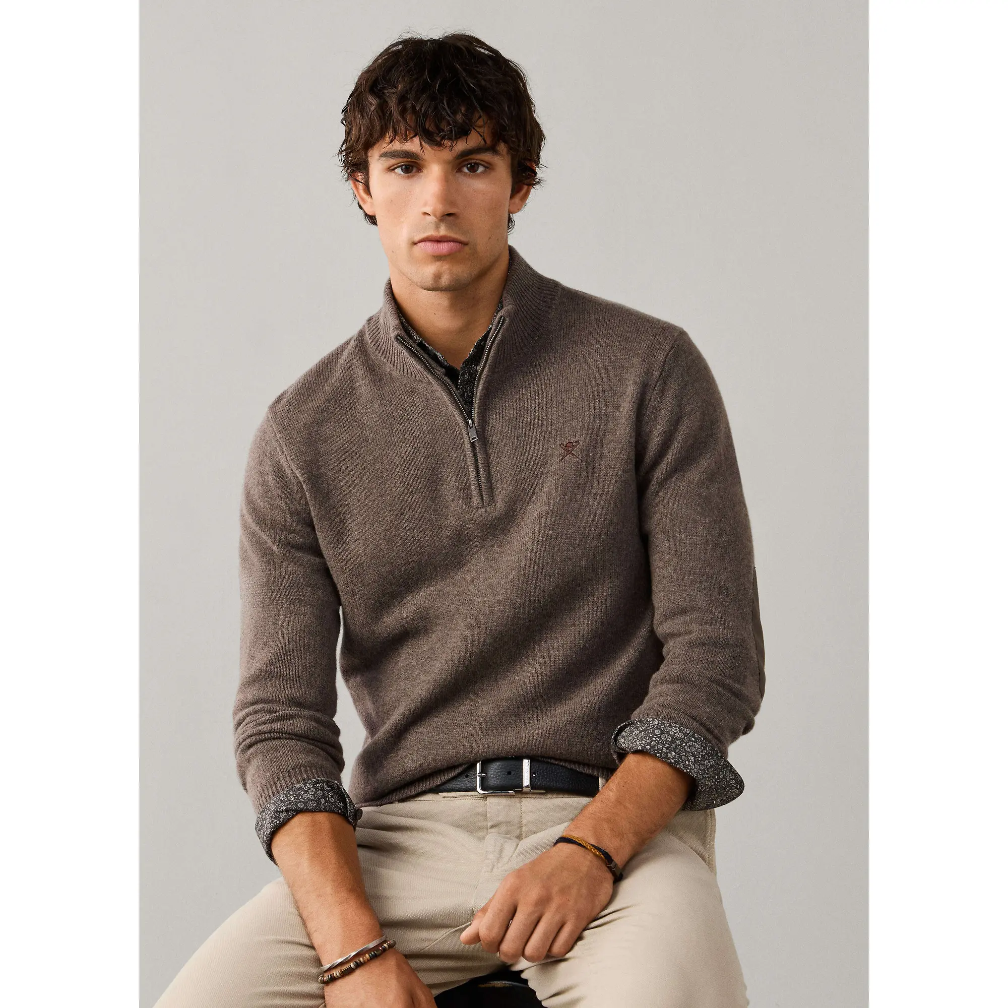 Product image 2 of 8 of Hackett Men's Lambswool Quarter Zip Jumper - Putty Beige