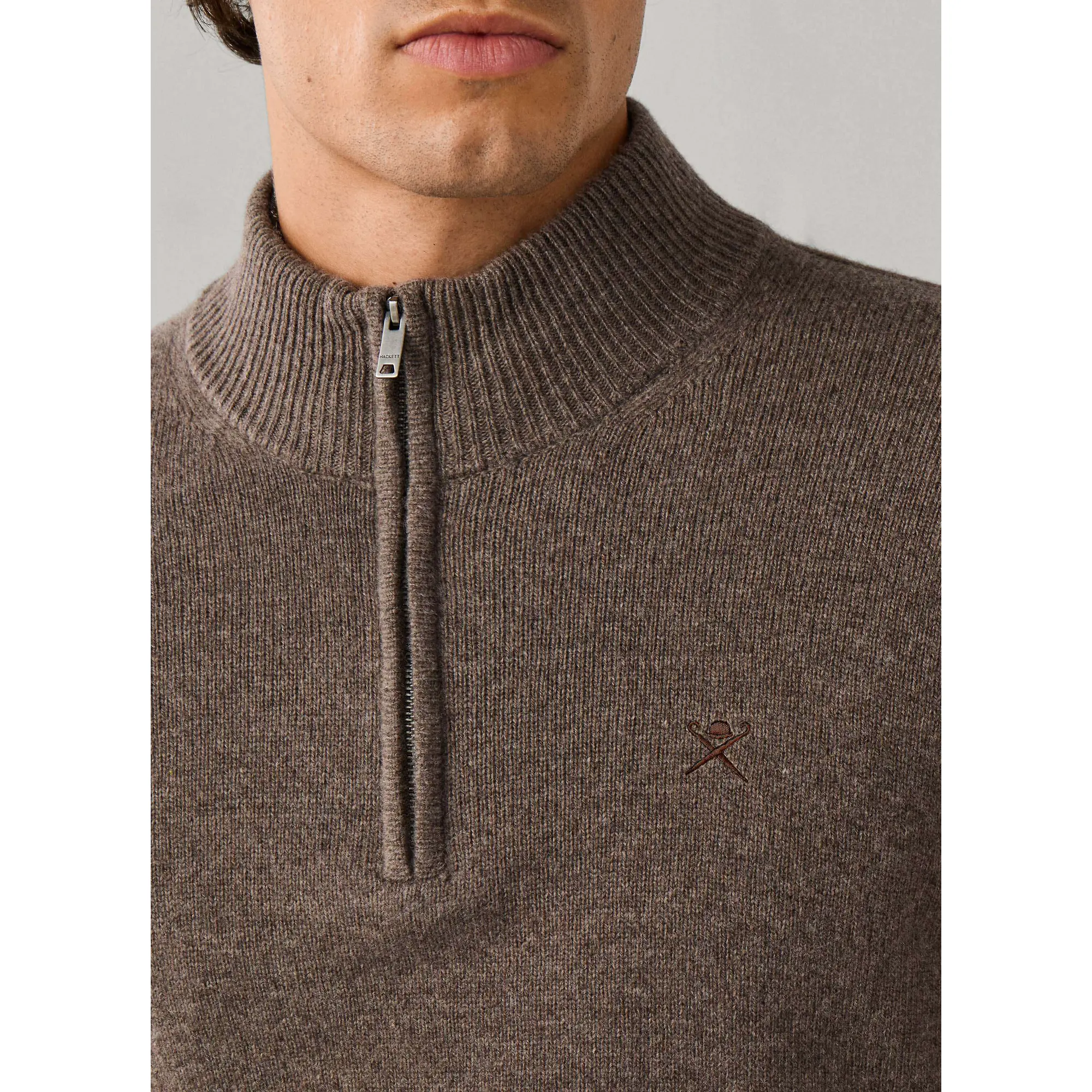 Product image 4 of 8 of Hackett Men's Lambswool Quarter Zip Jumper - Putty Beige