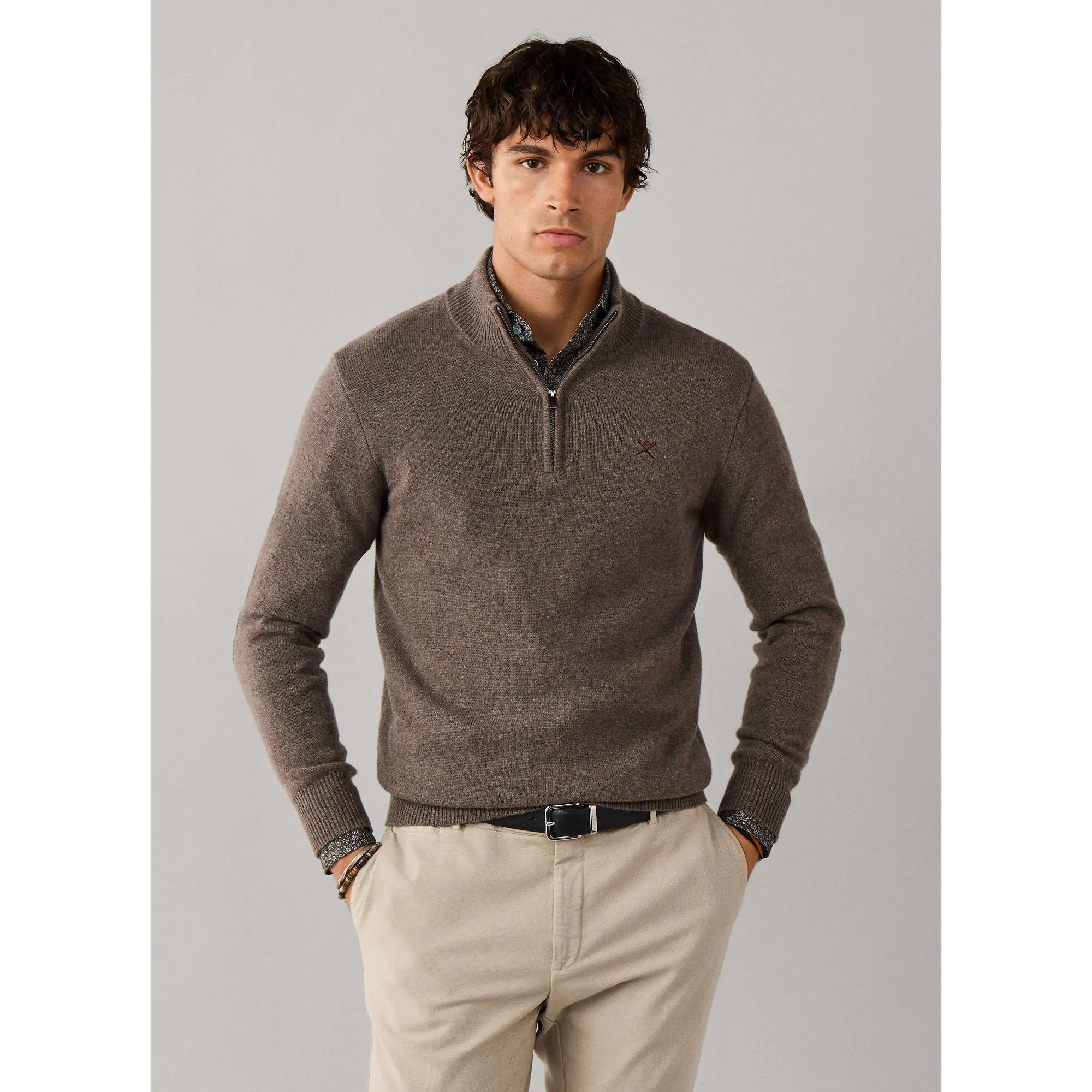 Product image 6 of 8 of Hackett Men's Lambswool Quarter Zip Jumper - Putty Beige