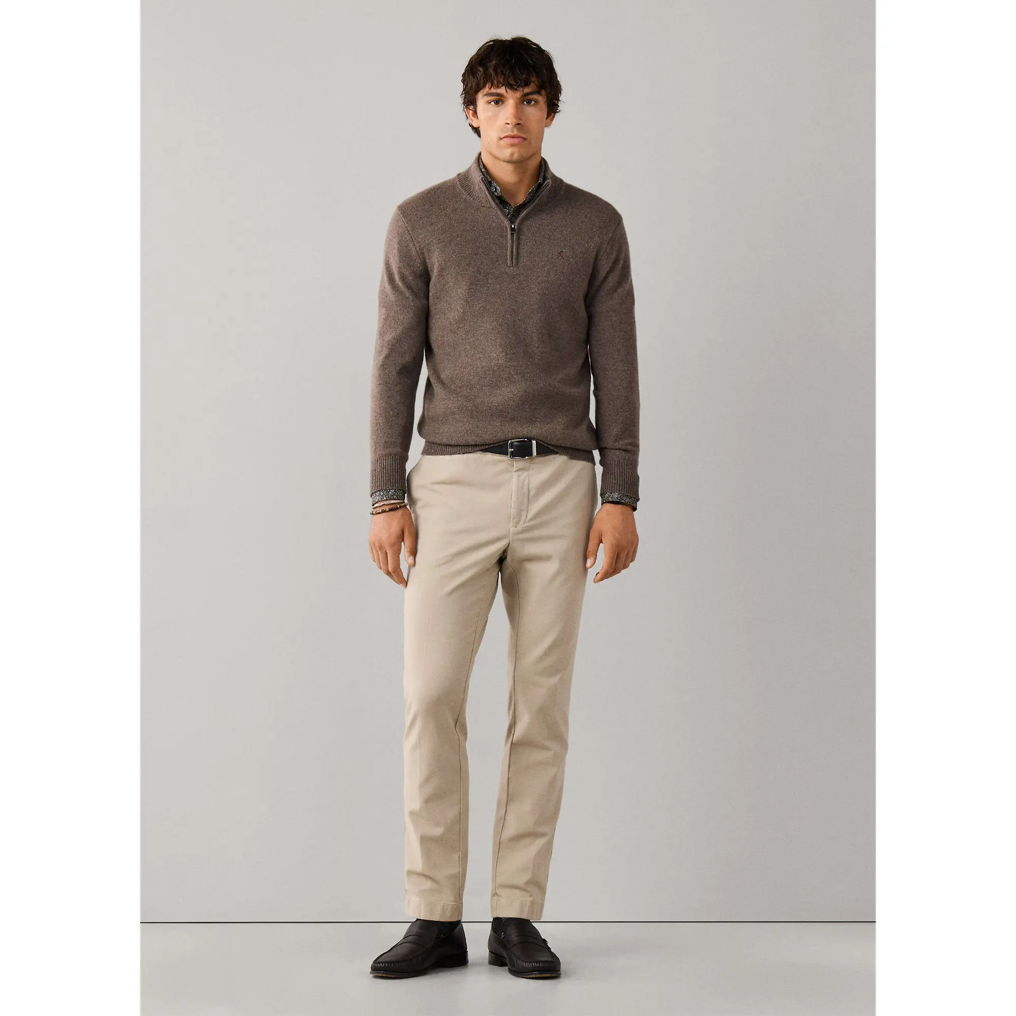 Product image 7 of 8 of Hackett Men's Lambswool Quarter Zip Jumper - Putty Beige