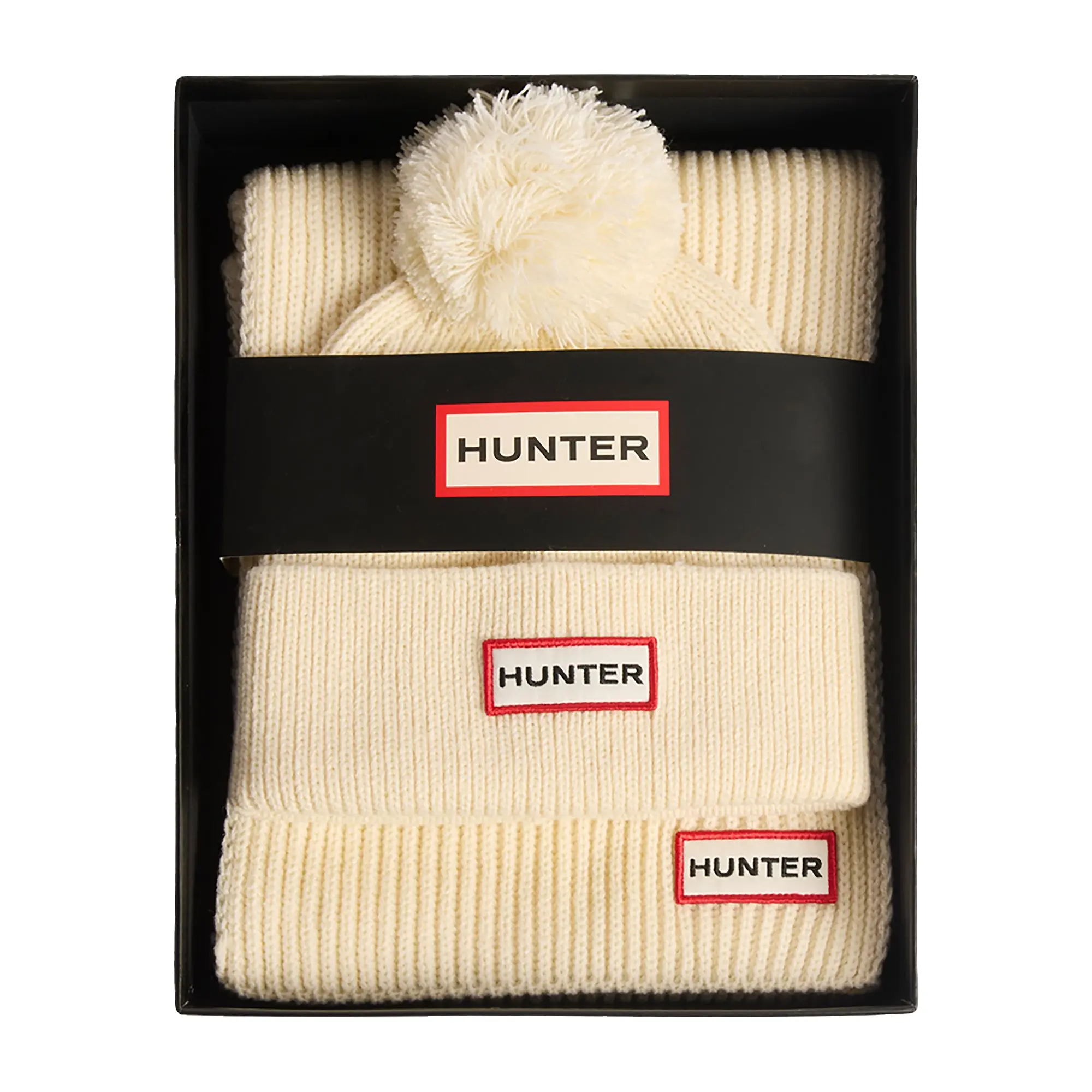 Product image 1 of 3 of Hunter Arrinay Ribbed Pom Beanie & Scarf Box Set - Antique White