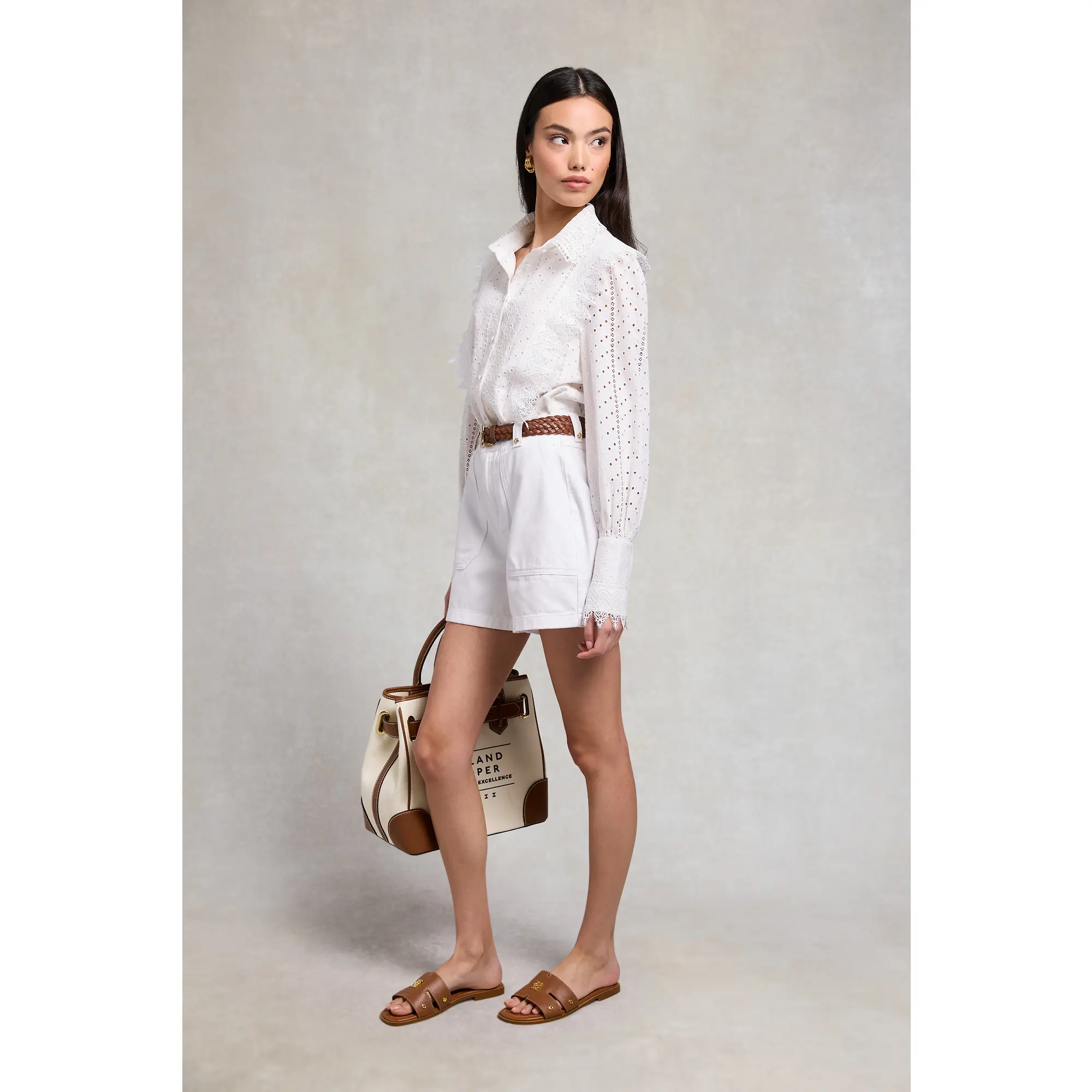 Product image 3 of 6 of Holland Cooper Women's Heraldic Monogram Slides - Tan Saffiano