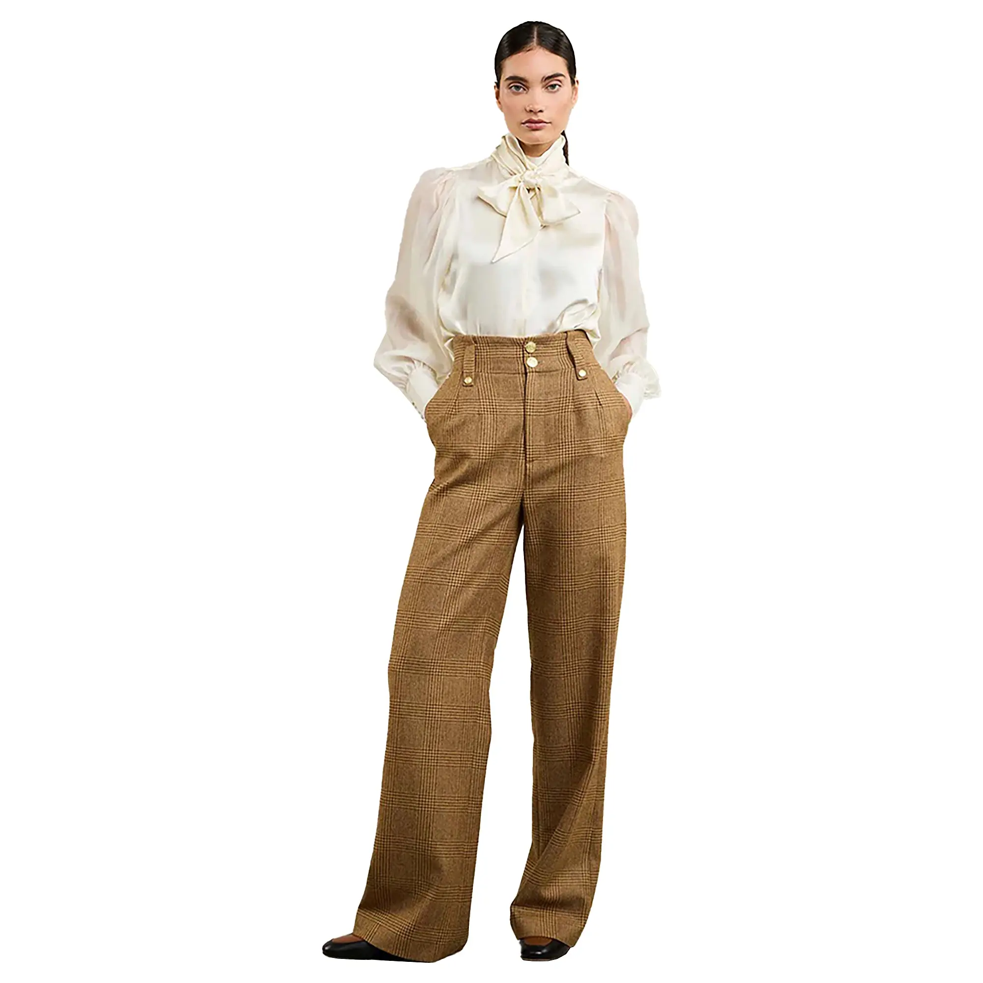 Product image 1 of 5 of Holland Cooper Women's High Waisted Straight Trousers - Tawny