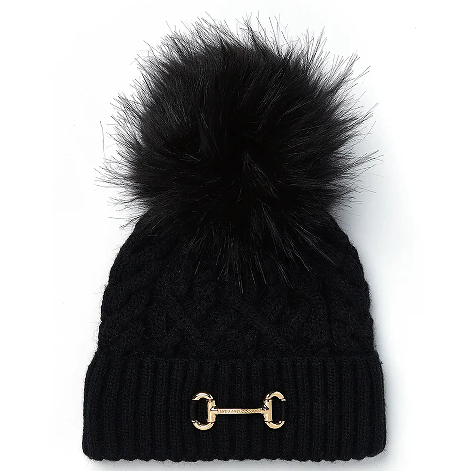 Product image 1 of 4 of Holland Cooper Horsebit Beanie Bobble Hat - Black