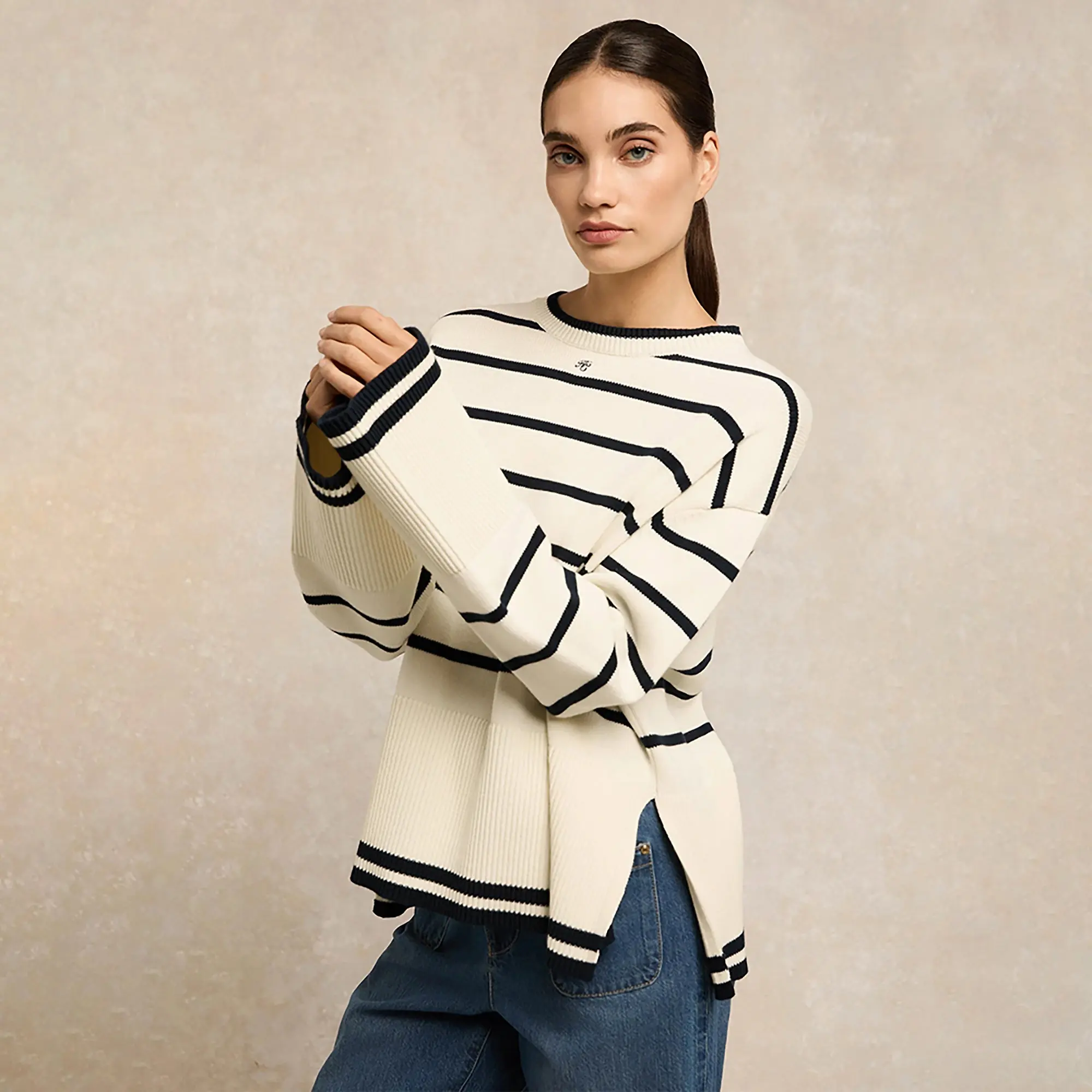 Product image 6 of 8 of Holland Cooper Women's Antonia Crew Neck Knit - Navy Blue / Natural Stripe