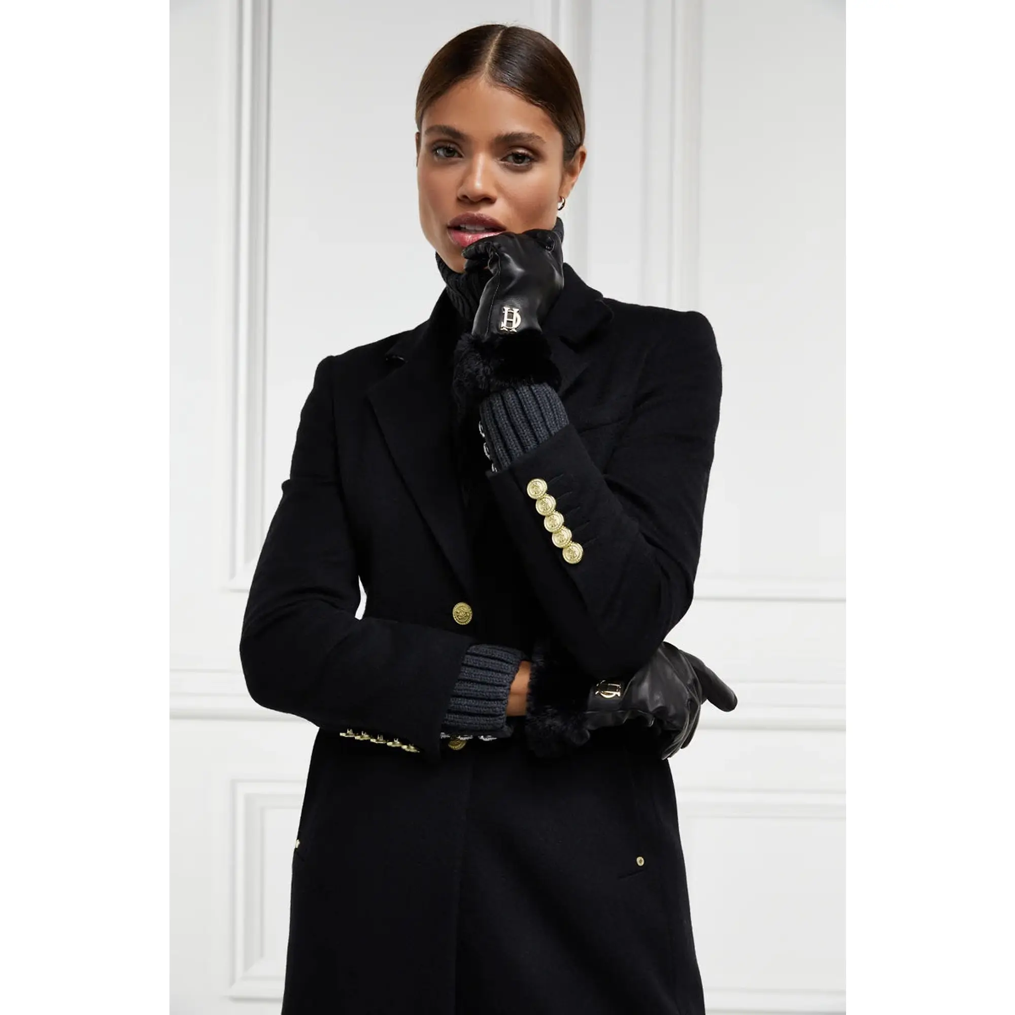 Product image 2 of 6 of Holland Cooper Women's Cashmere Lined Faux Fur Trim Leather Gloves - Black