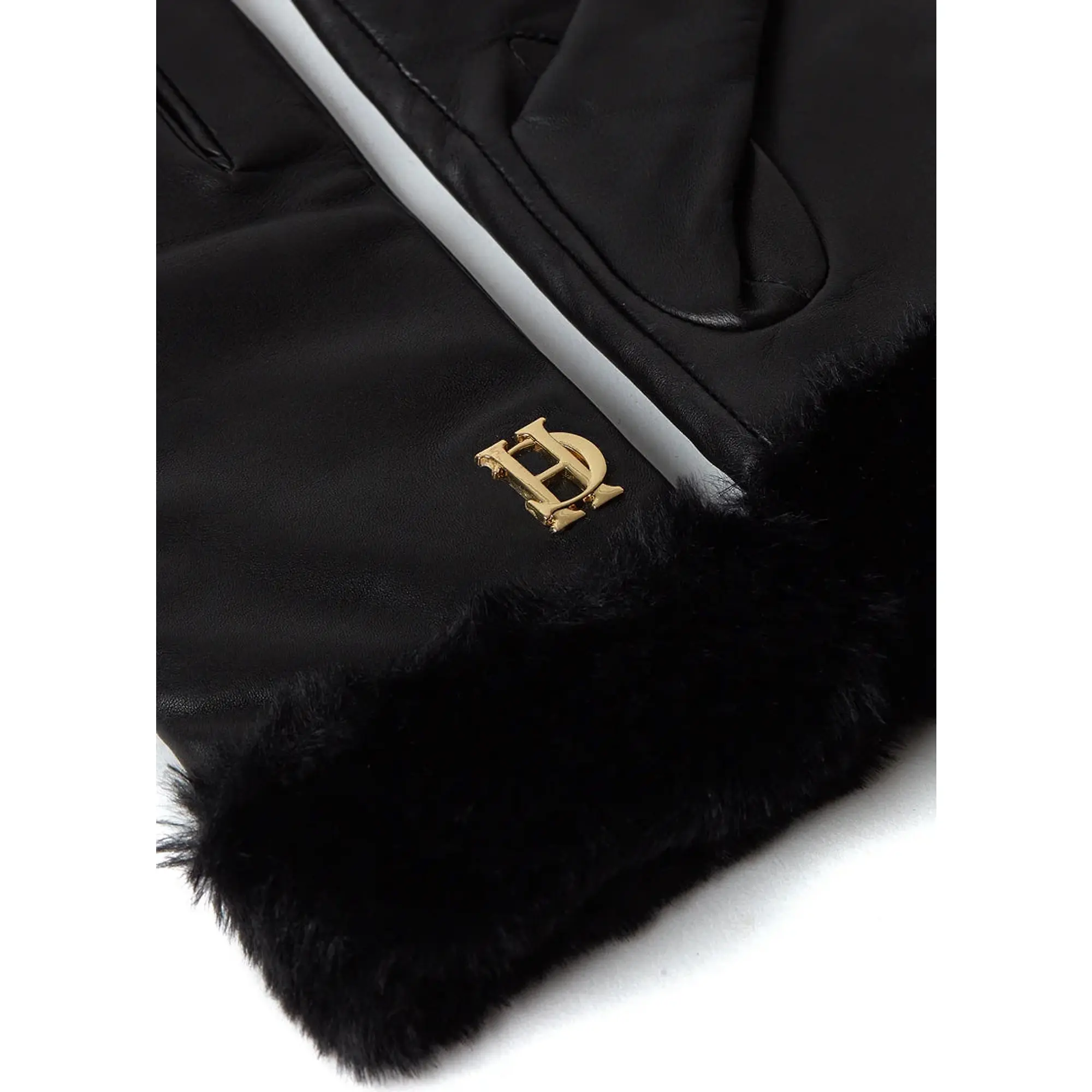 Product image 4 of 6 of Holland Cooper Women's Cashmere Lined Faux Fur Trim Leather Gloves - Black