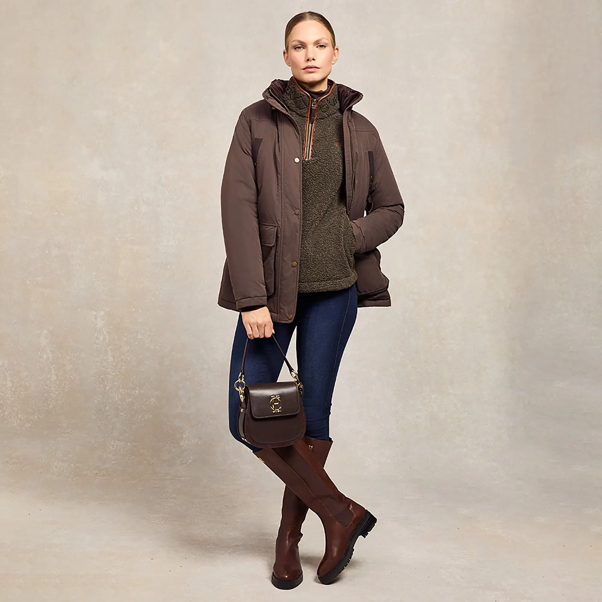 Product image 3 of 9 of Holland Cooper Women's Country Fleece Quarter Zip - Khaki Borg