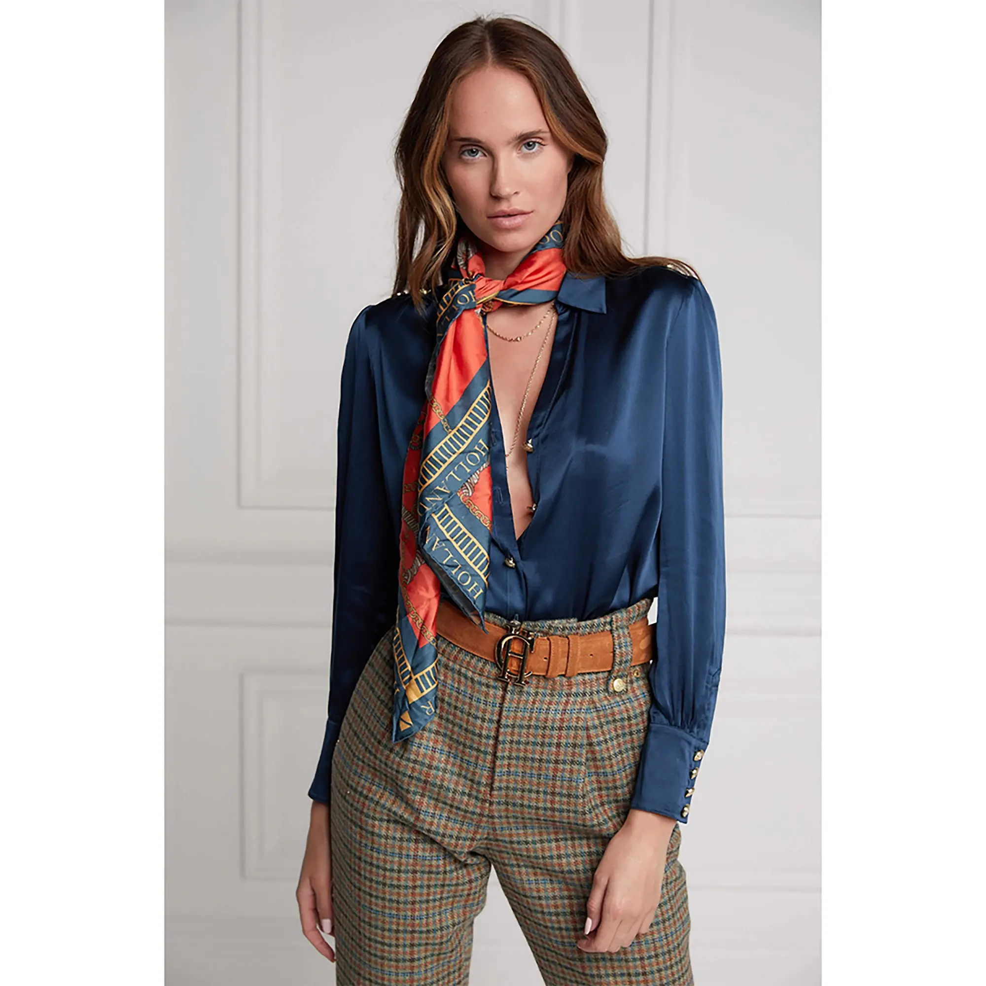 Product image 3 of 5 of Holland Cooper Women's Regal Horse Silk Scarf - Ink Navy Neroli