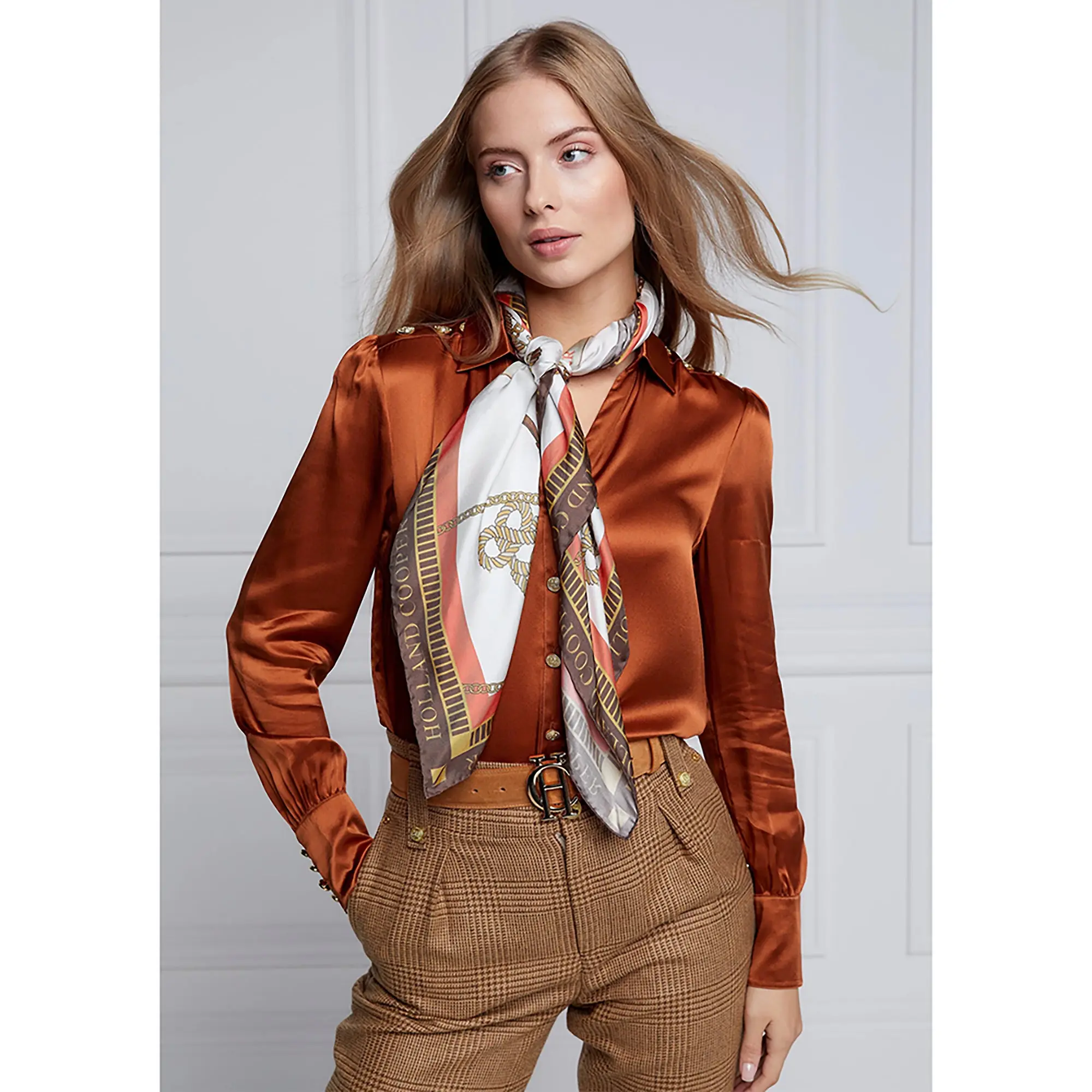 Product image 4 of 6 of Holland Cooper Women's Regal Horse Silk Scarf - Sienna