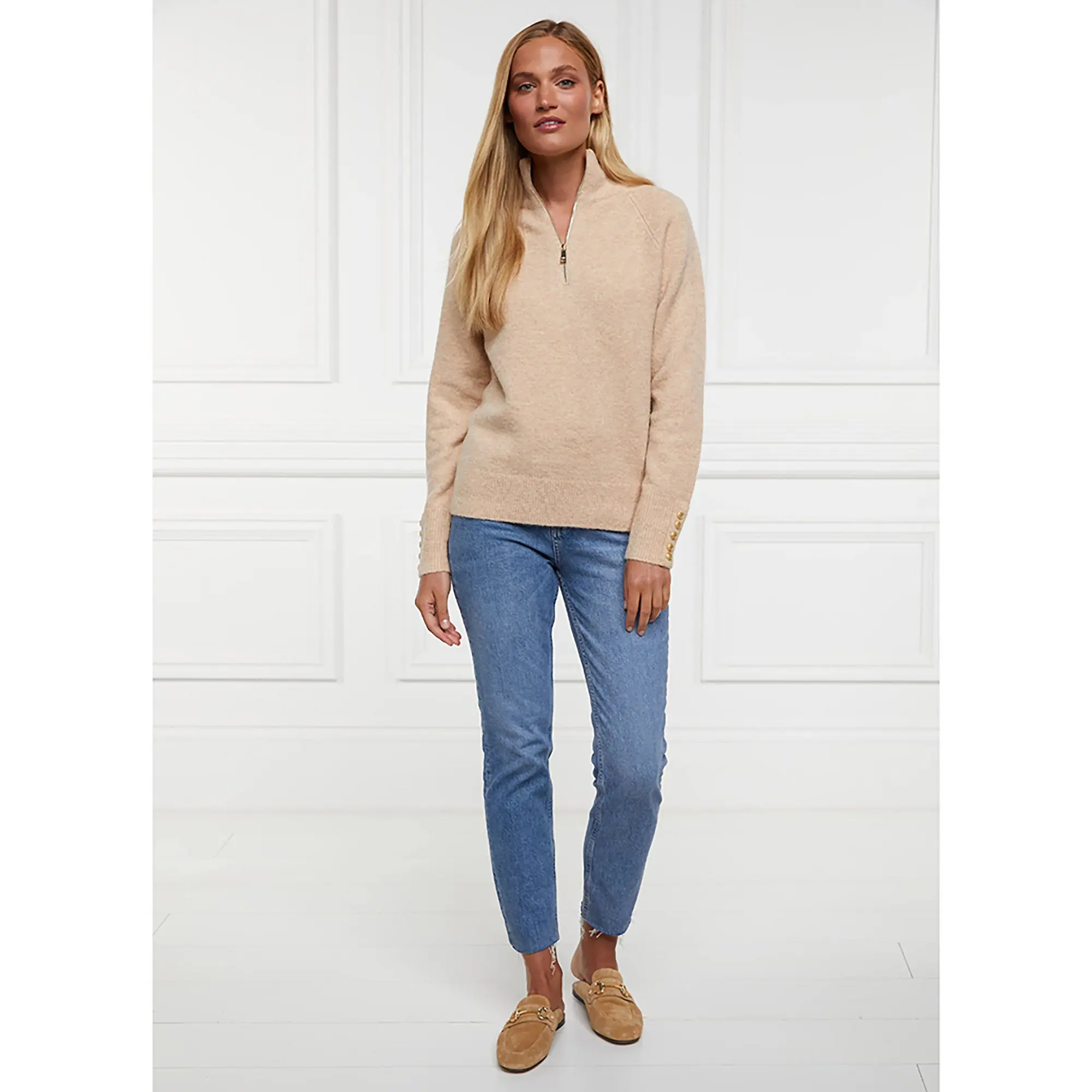 Product image 3 of 9 of Holland Cooper Women's Tori Quarter Zip Knit - Camel