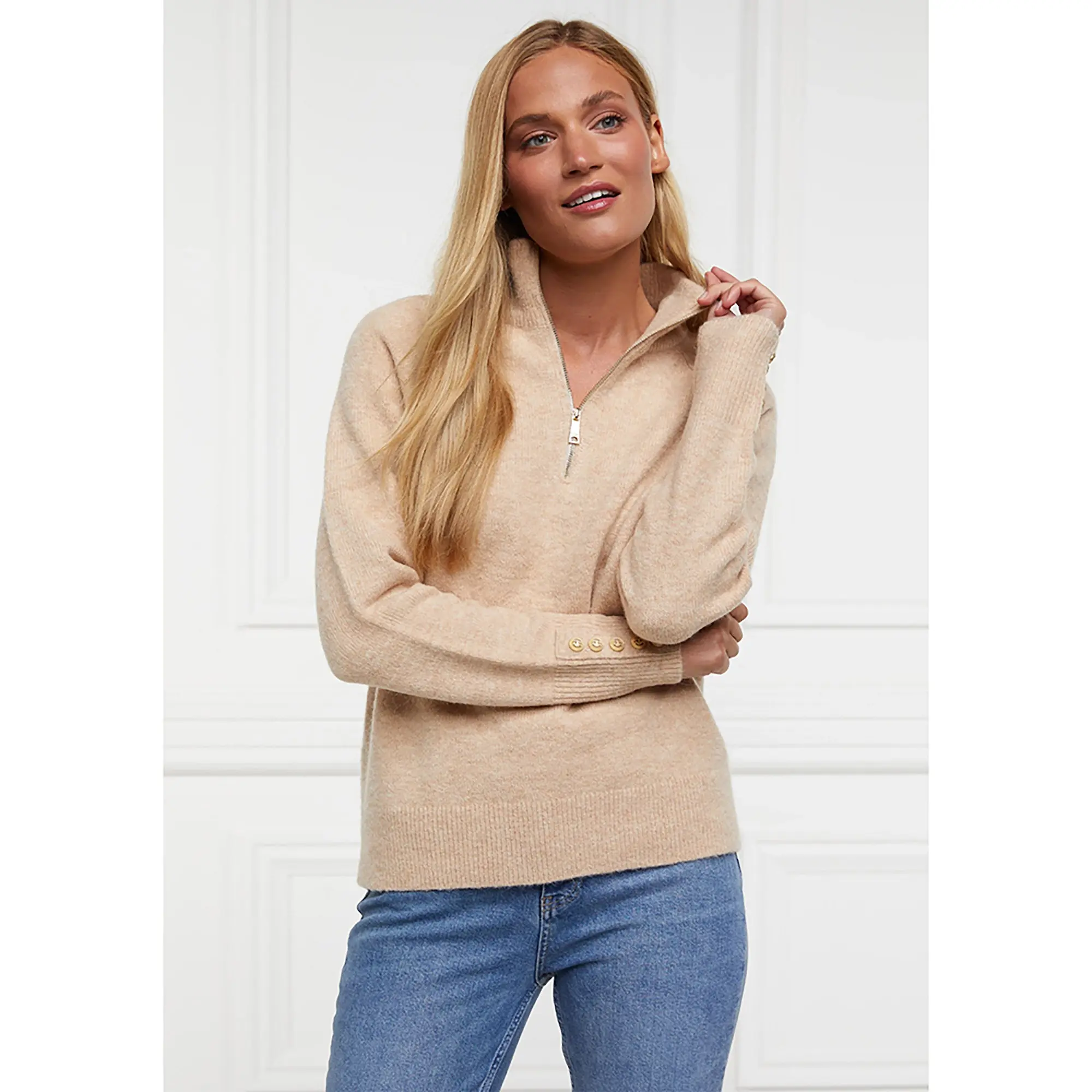 Product image 5 of 9 of Holland Cooper Women's Tori Quarter Zip Knit - Camel