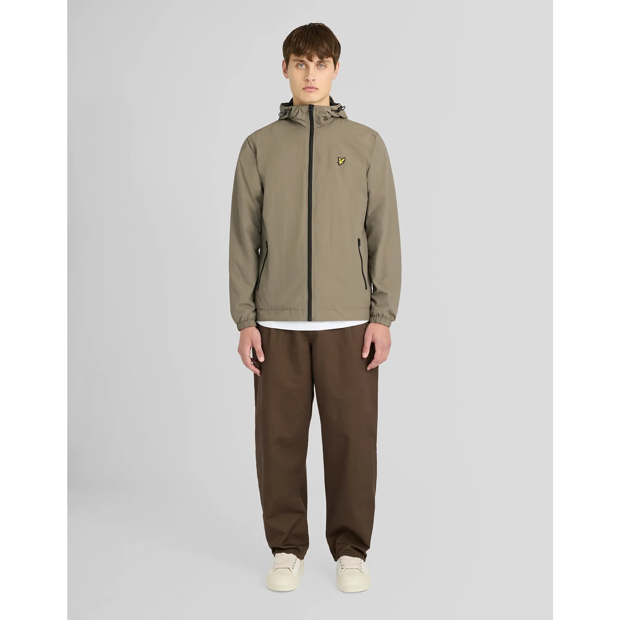 Product image 2 of 6 of Lyle & Scott Men's Contrast Zip Through Hooded Jacket - Khaki Ash/Jet Black