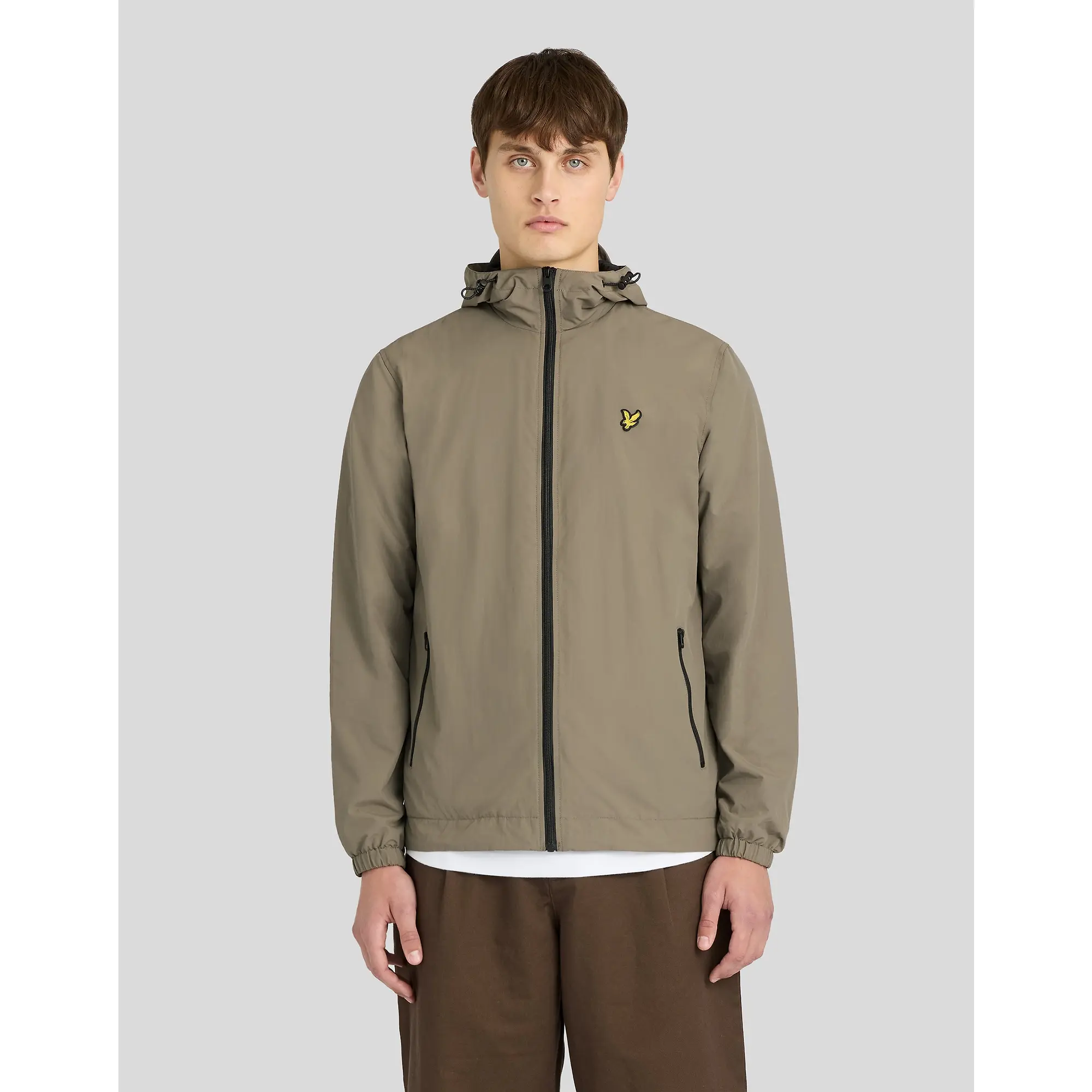 Product image 3 of 6 of Lyle & Scott Men's Contrast Zip Through Hooded Jacket - Khaki Ash/Jet Black