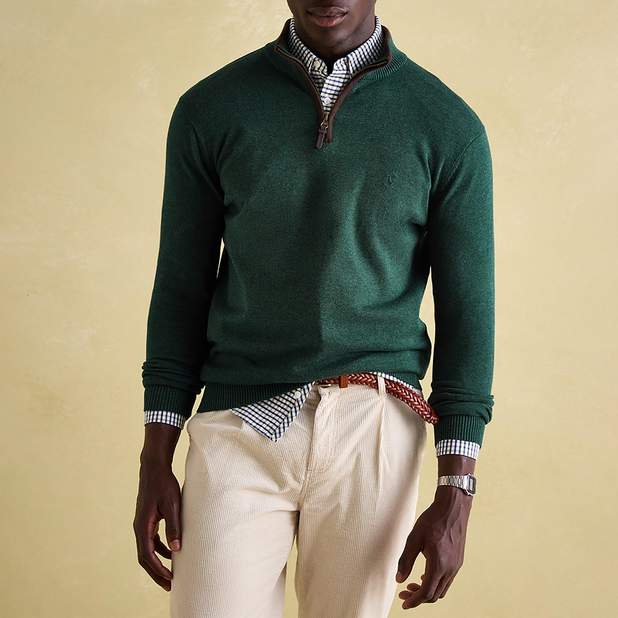 Joules Men's Hillside Quarter Zip Knit Jumper - Dark Green