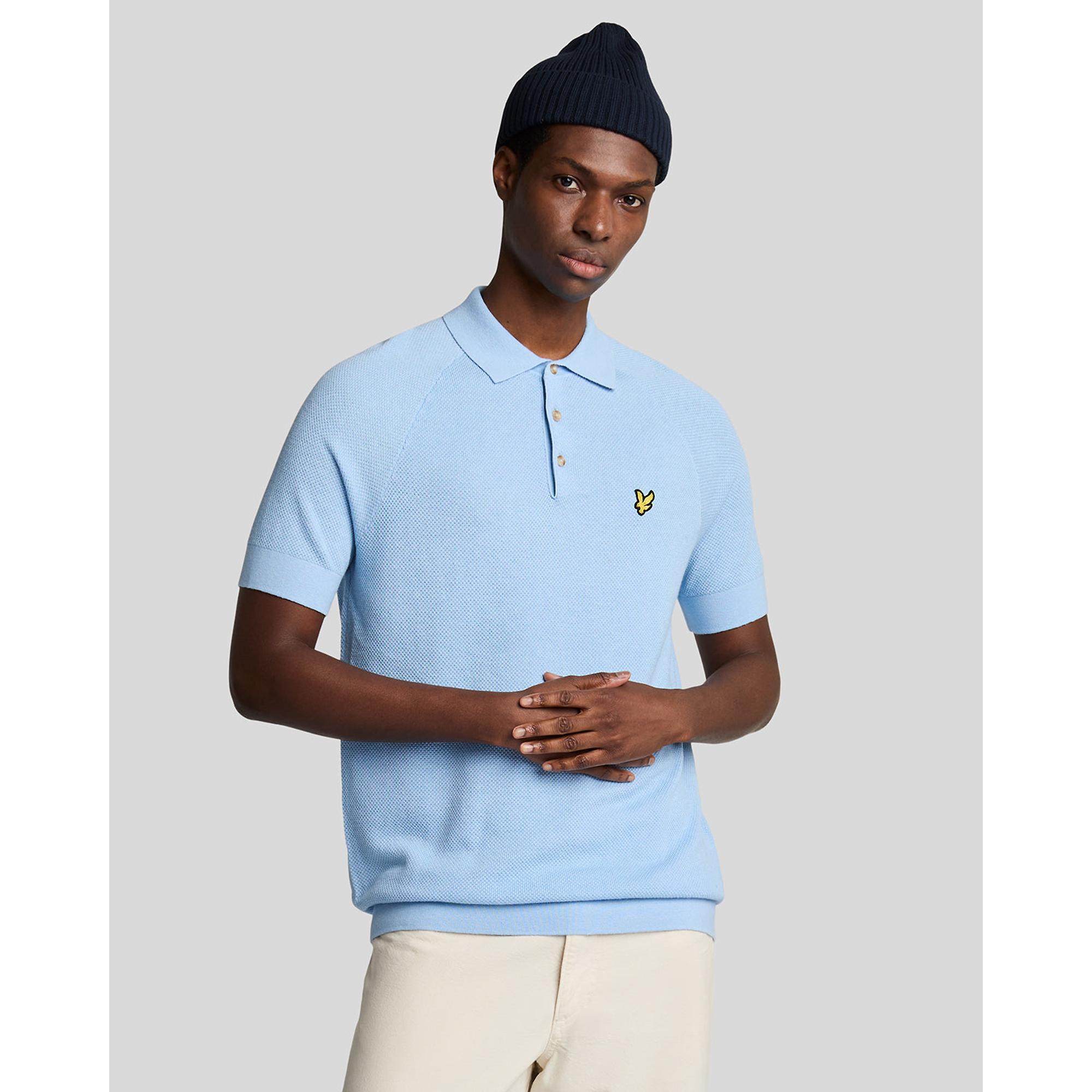 Lyle & Scott Men's Linen Blend Knitted Polo Shirt - Light Blue