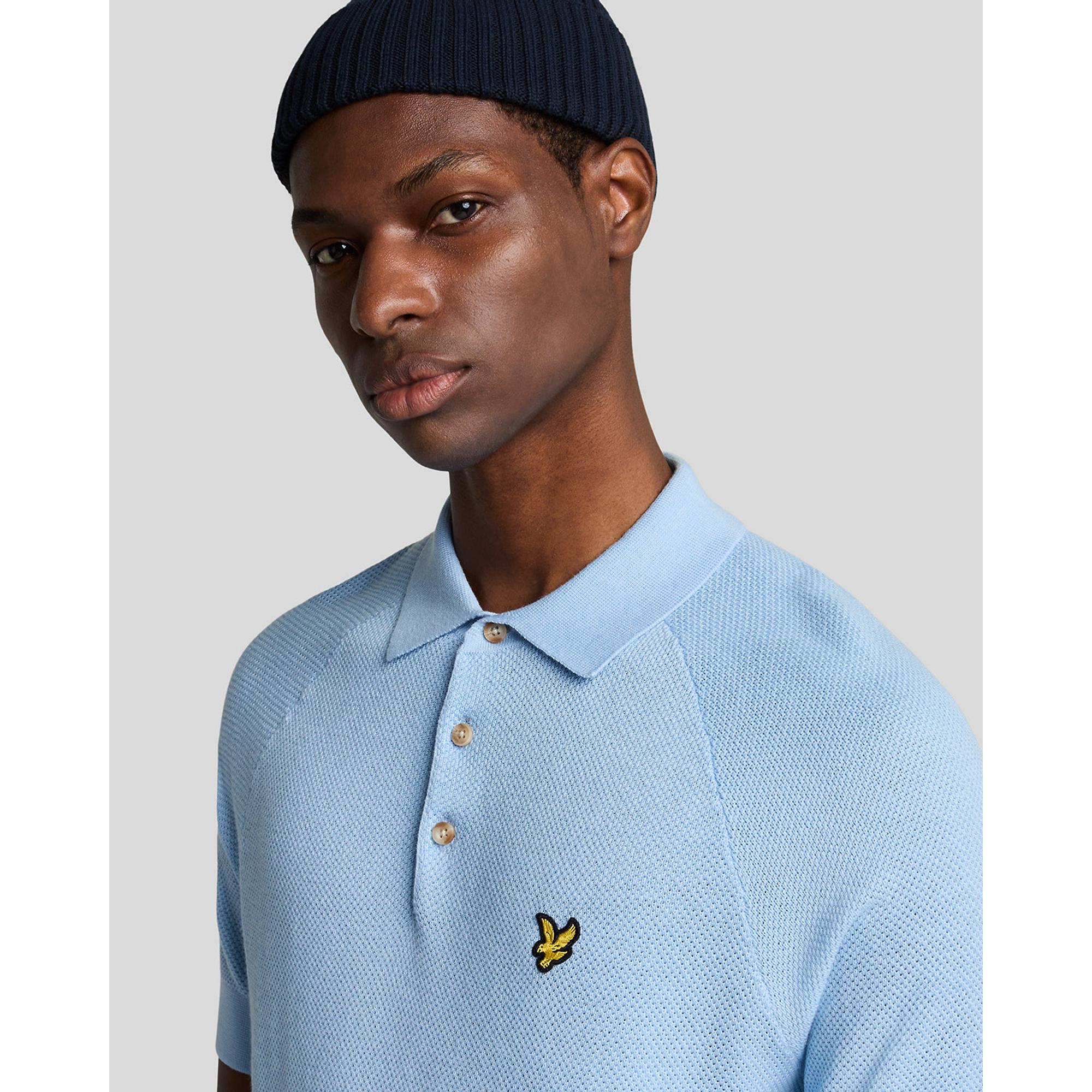 Lyle & Scott Men's Linen Blend Knitted Polo Shirt - Light Blue