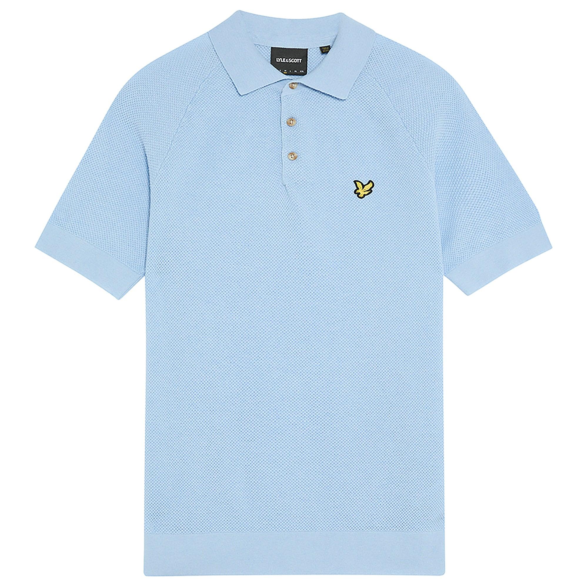 Lyle & Scott Men's Linen Blend Knitted Polo Shirt - Light Blue