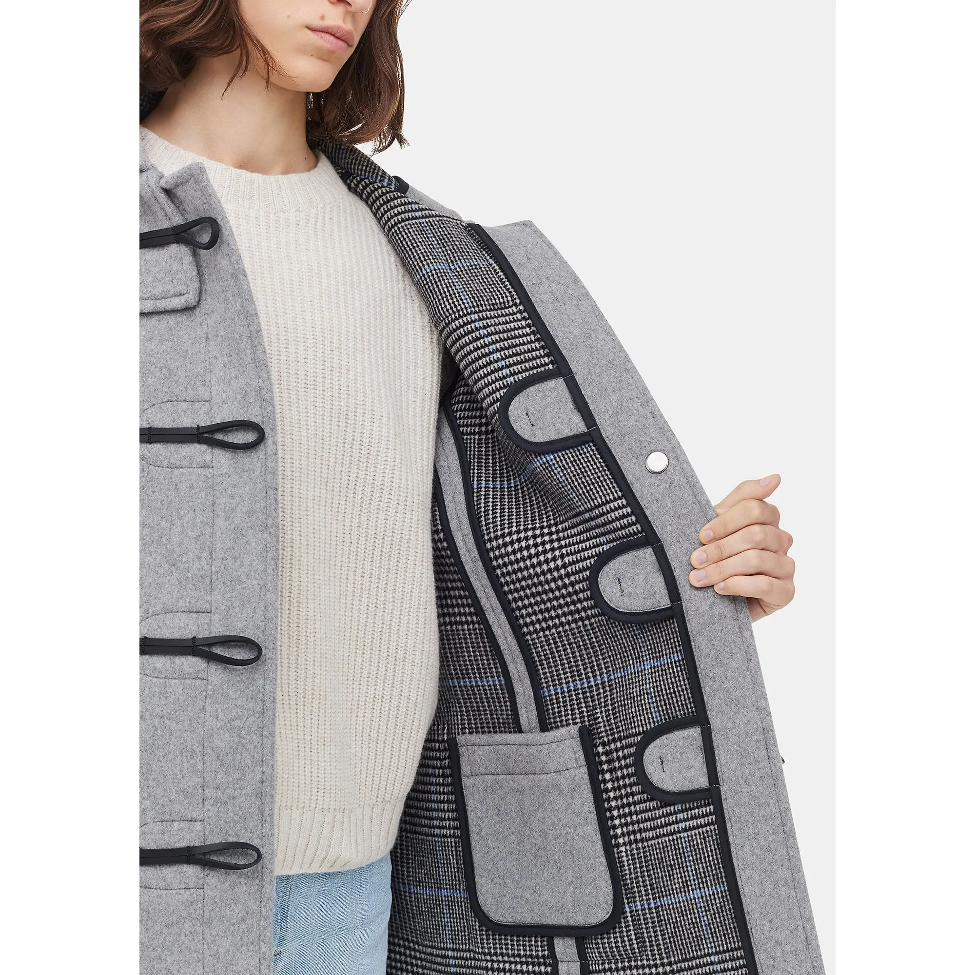 Product image 4 of 4 of Gloverall Women's Short Slim Fit Freda Duffle Coat Silver Prince of Wales