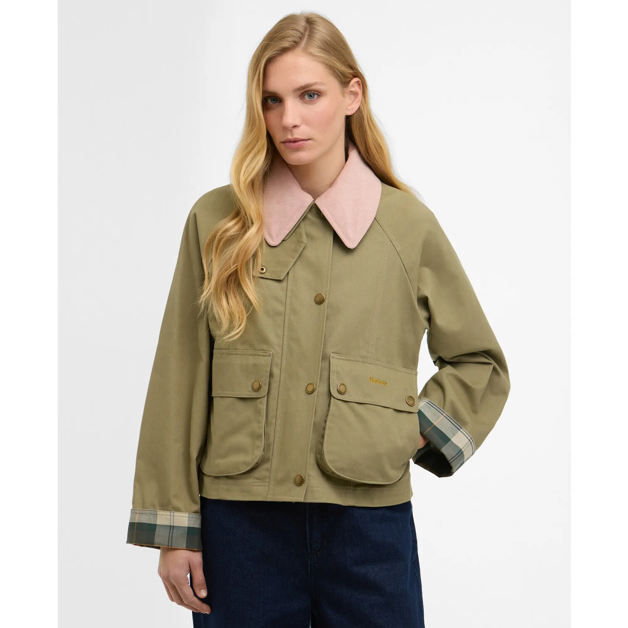 Product image 2 of 9 of Barbour Women's Cropped Beadnell Casual Jacket - Bleached Olive/Ancient/Gardenia
