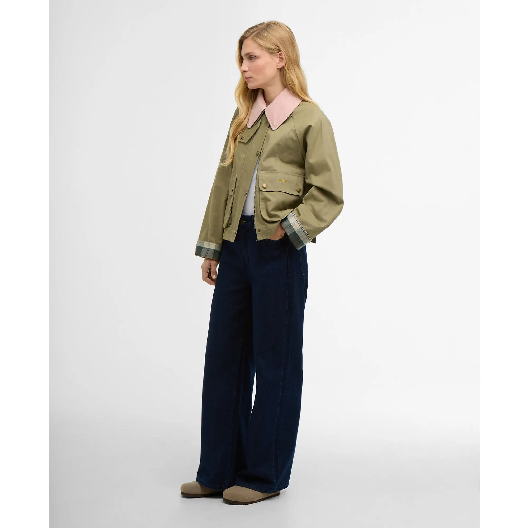 Product image 3 of 9 of Barbour Women's Cropped Beadnell Casual Jacket - Bleached Olive/Ancient/Gardenia