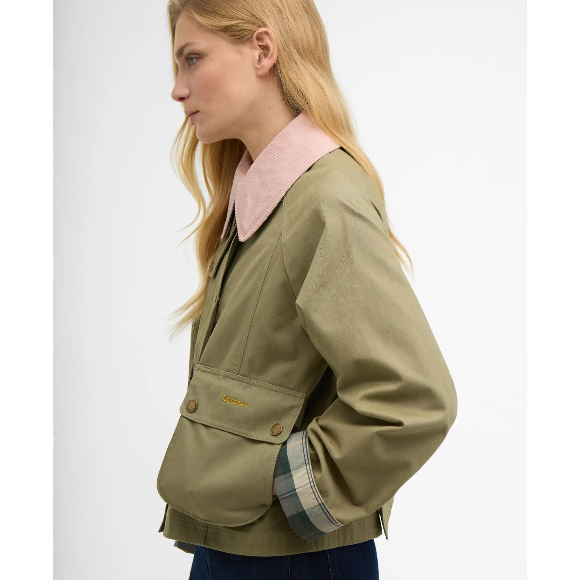 Product image 8 of 9 of Barbour Women's Cropped Beadnell Casual Jacket - Bleached Olive/Ancient/Gardenia