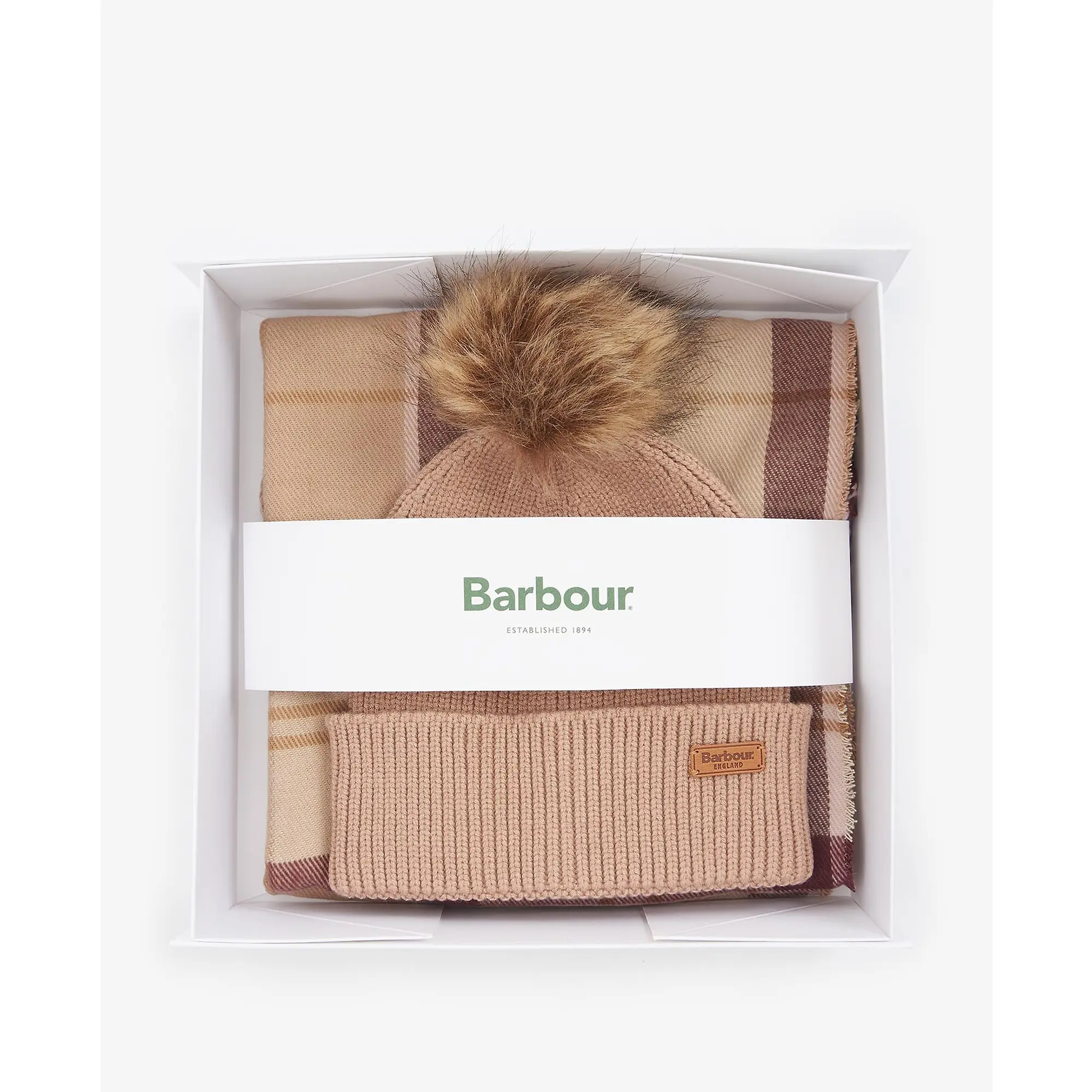 Product image 4 of 8 of Barbour Women's Dover Pom Beanie & Hailes Scarf Gift Set - Muted Cabernet