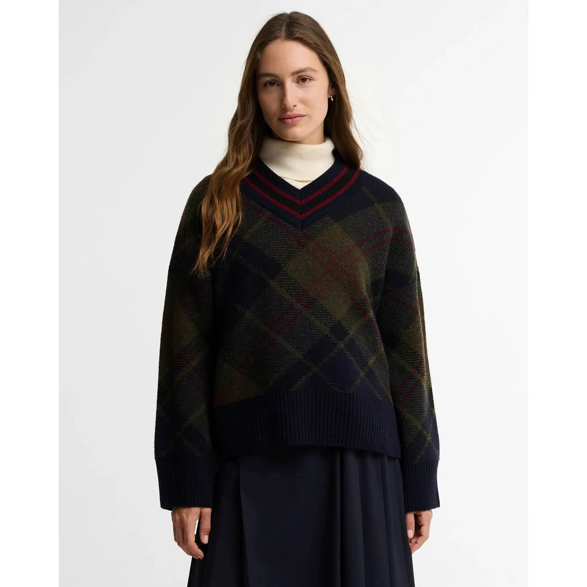 Product image 2 of 6 of Barbour Women's Shae V-Neck Tartan Wool Jumper - Shadow Classic Tartan