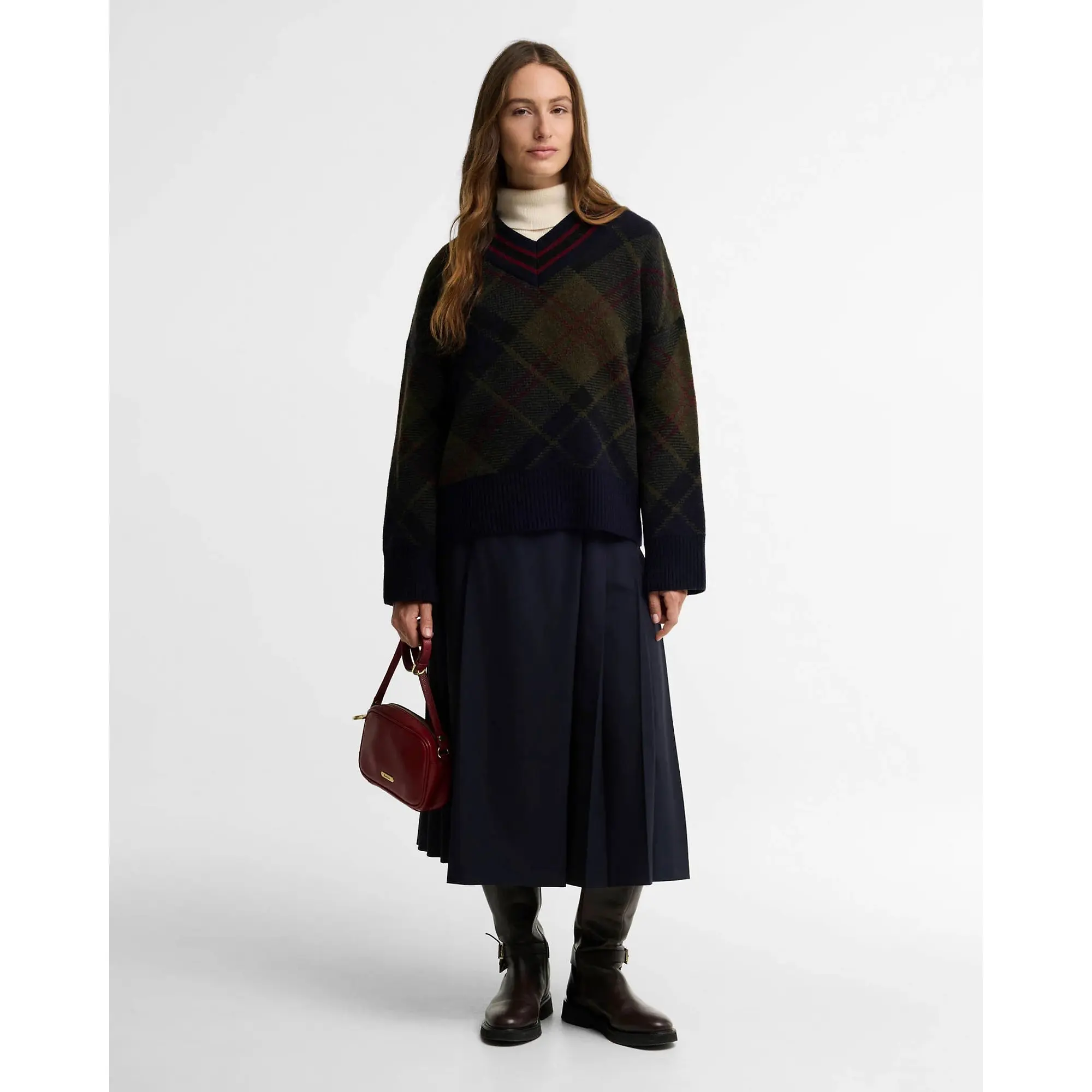 Product image 3 of 6 of Barbour Women's Shae V-Neck Tartan Wool Jumper - Shadow Classic Tartan