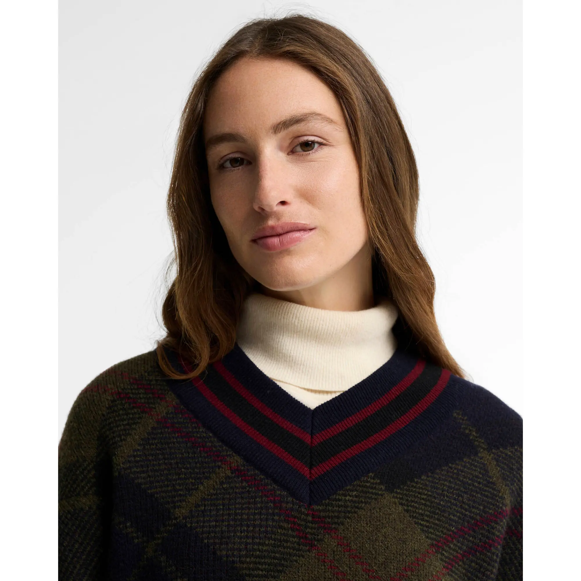 Product image 5 of 6 of Barbour Women's Shae V-Neck Tartan Wool Jumper - Shadow Classic Tartan