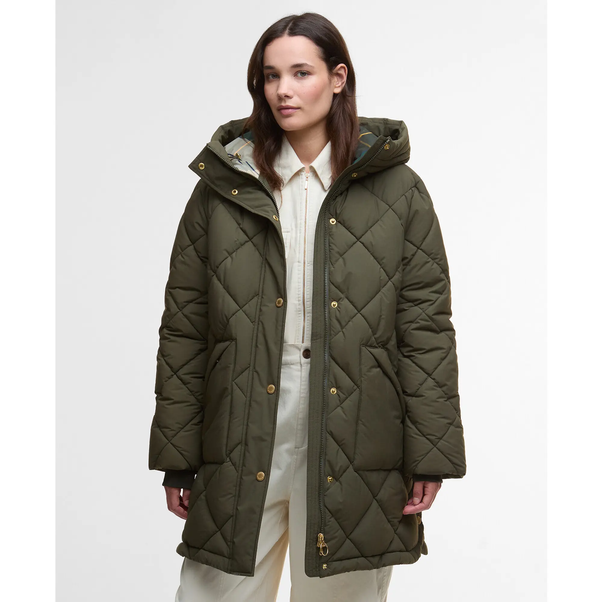 Product image 2 of 7 of Barbour Women's Kailyn Puffer Jacket - Olive/Ancient Tartan