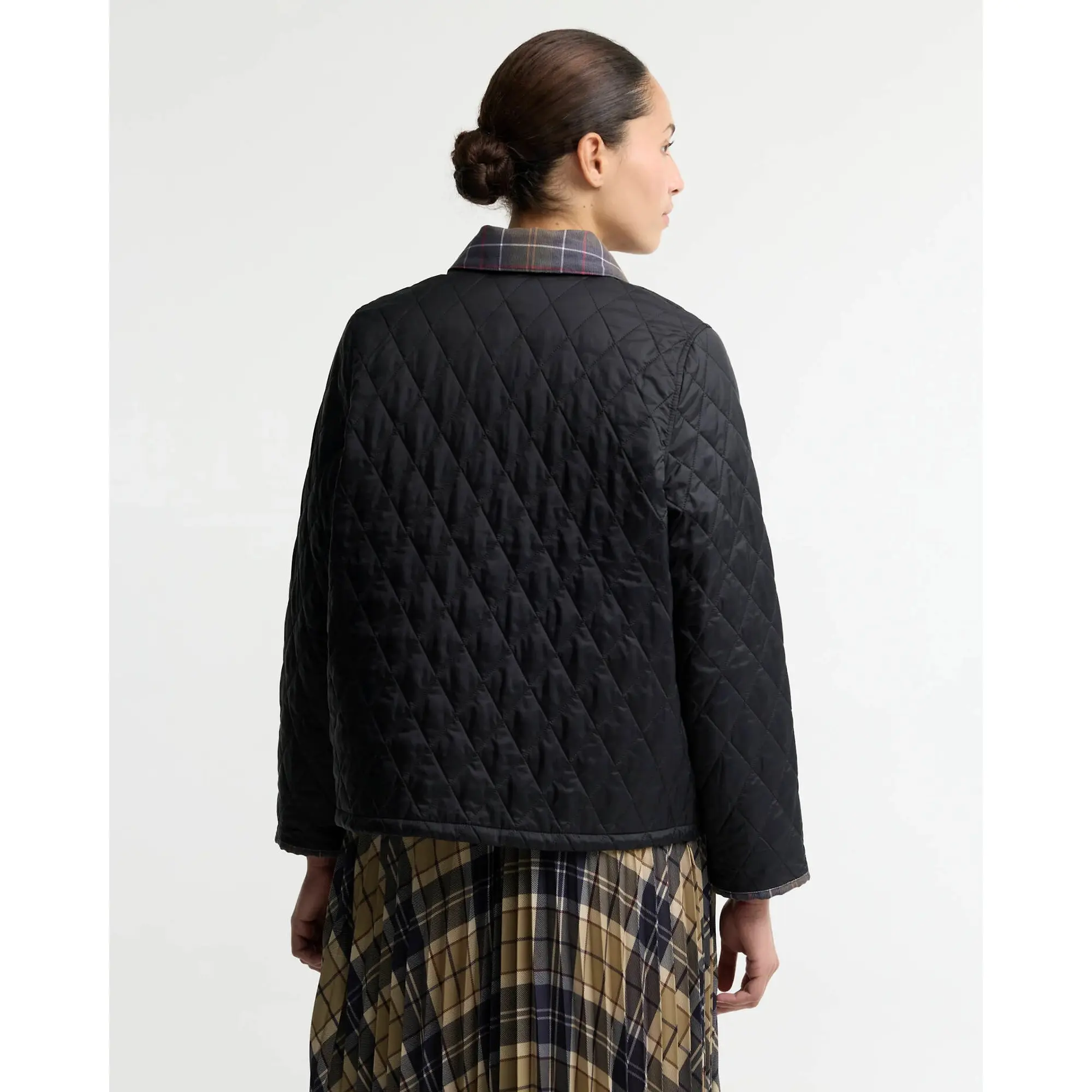 Product image 4 of 6 of Barbour Women's Icons Tartan Collar Cropped Liddesdale Quilted Jacket - Black / Classic