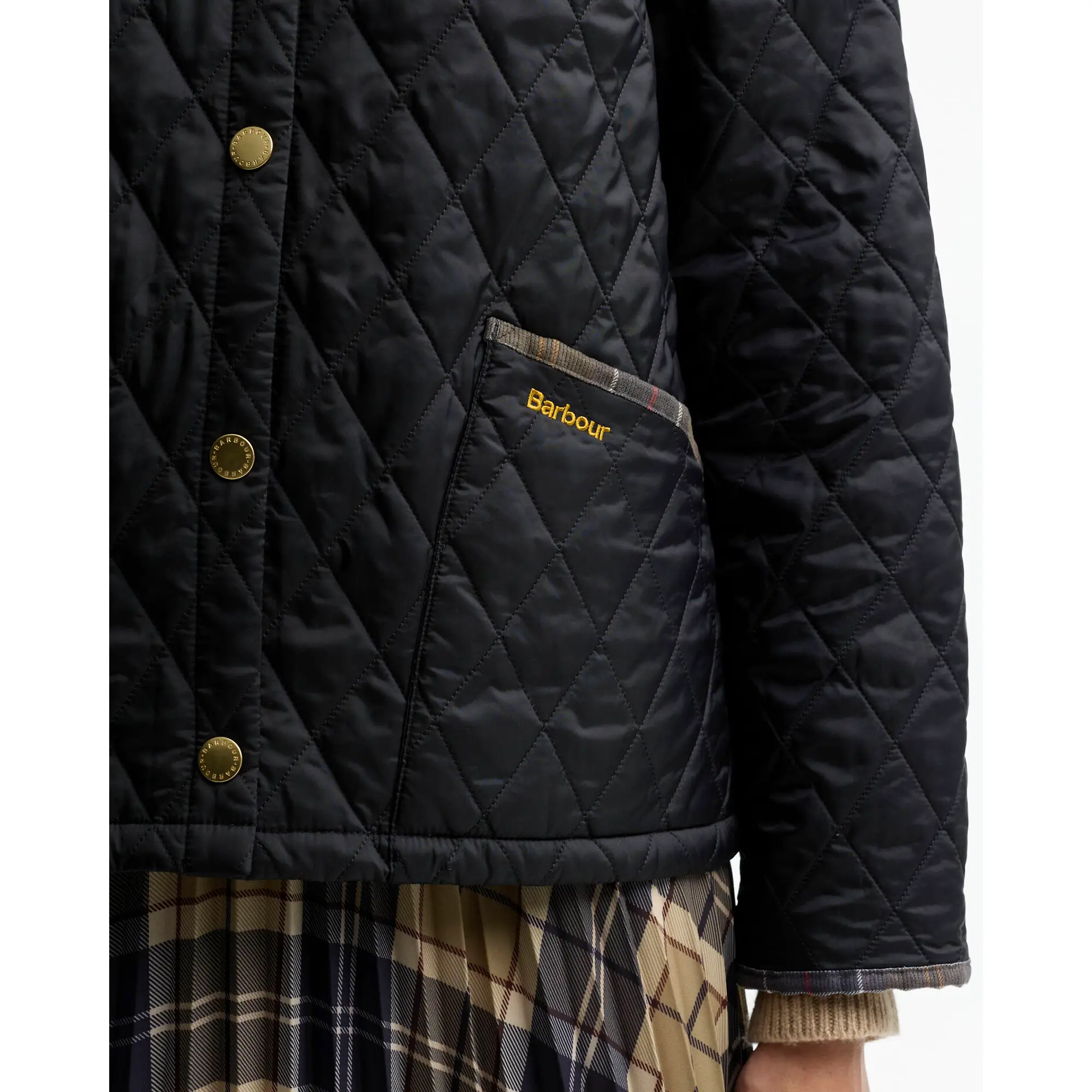 Product image 6 of 6 of Barbour Women's Icons Tartan Collar Cropped Liddesdale Quilted Jacket - Black / Classic