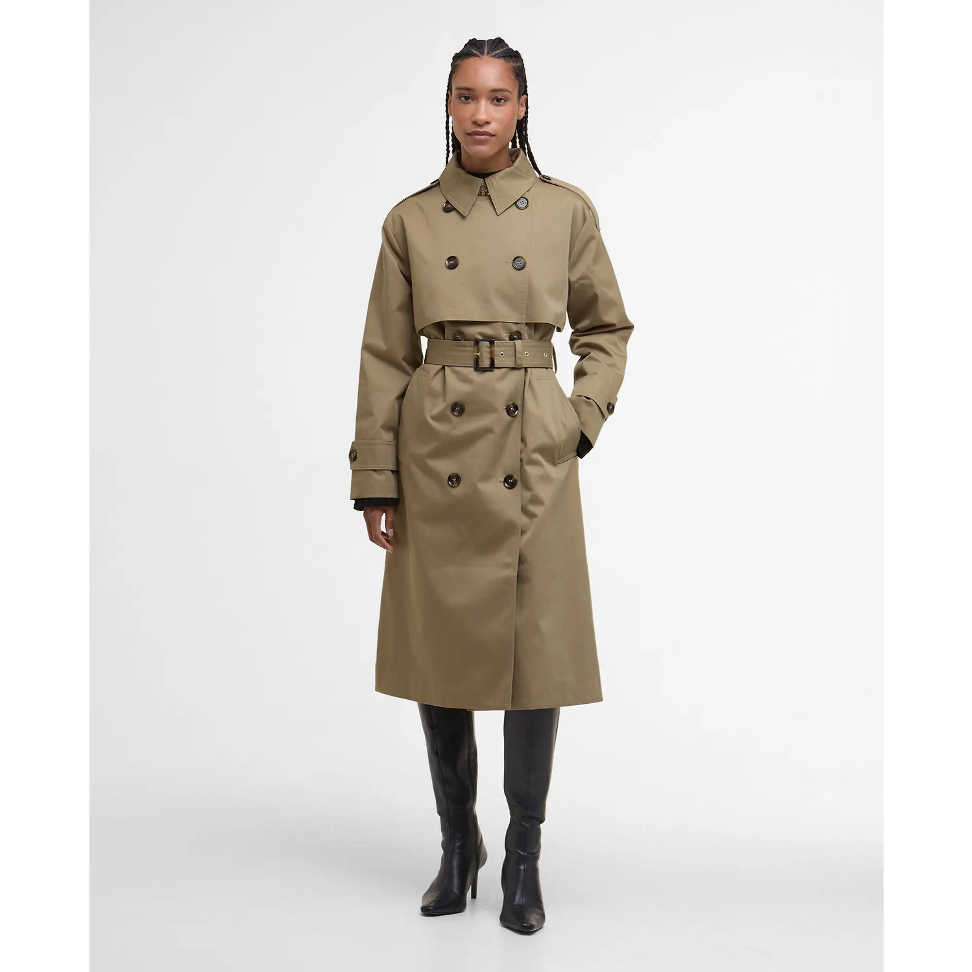 Product image 2 of 9 of Barbour Women's Aoife Showerproof Trench Coat - Military Brown/Hessian Tartan