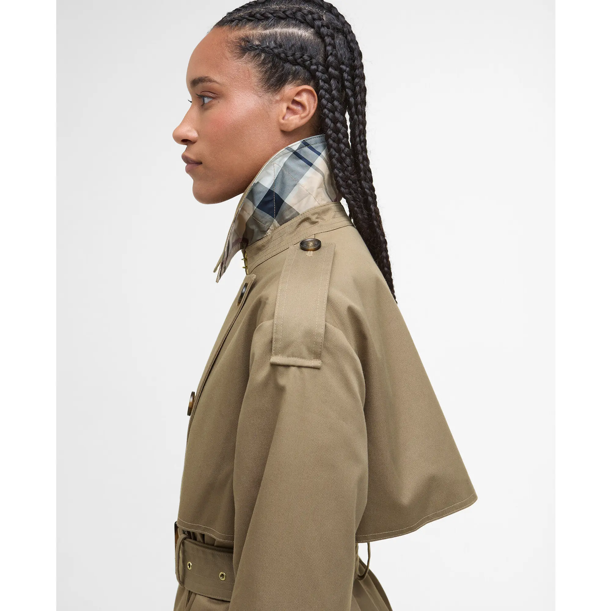 Product image 6 of 9 of Barbour Women's Aoife Showerproof Trench Coat - Military Brown/Hessian Tartan