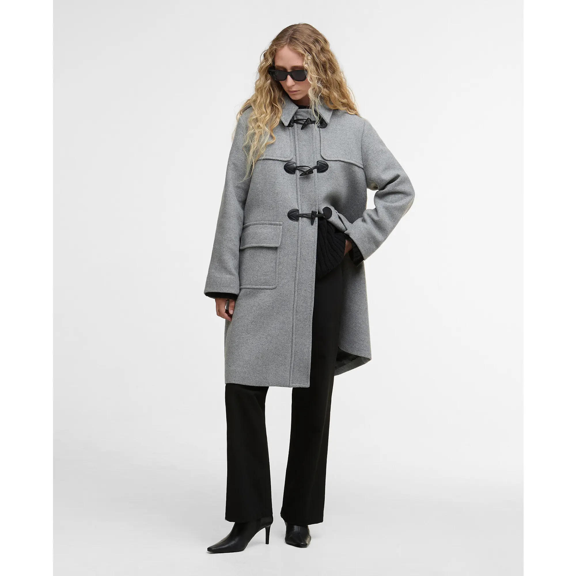 Product image 3 of 8 of Barbour Women's Melody Wool Duffle Coat - Light Grey Marl/Onyx Tartan