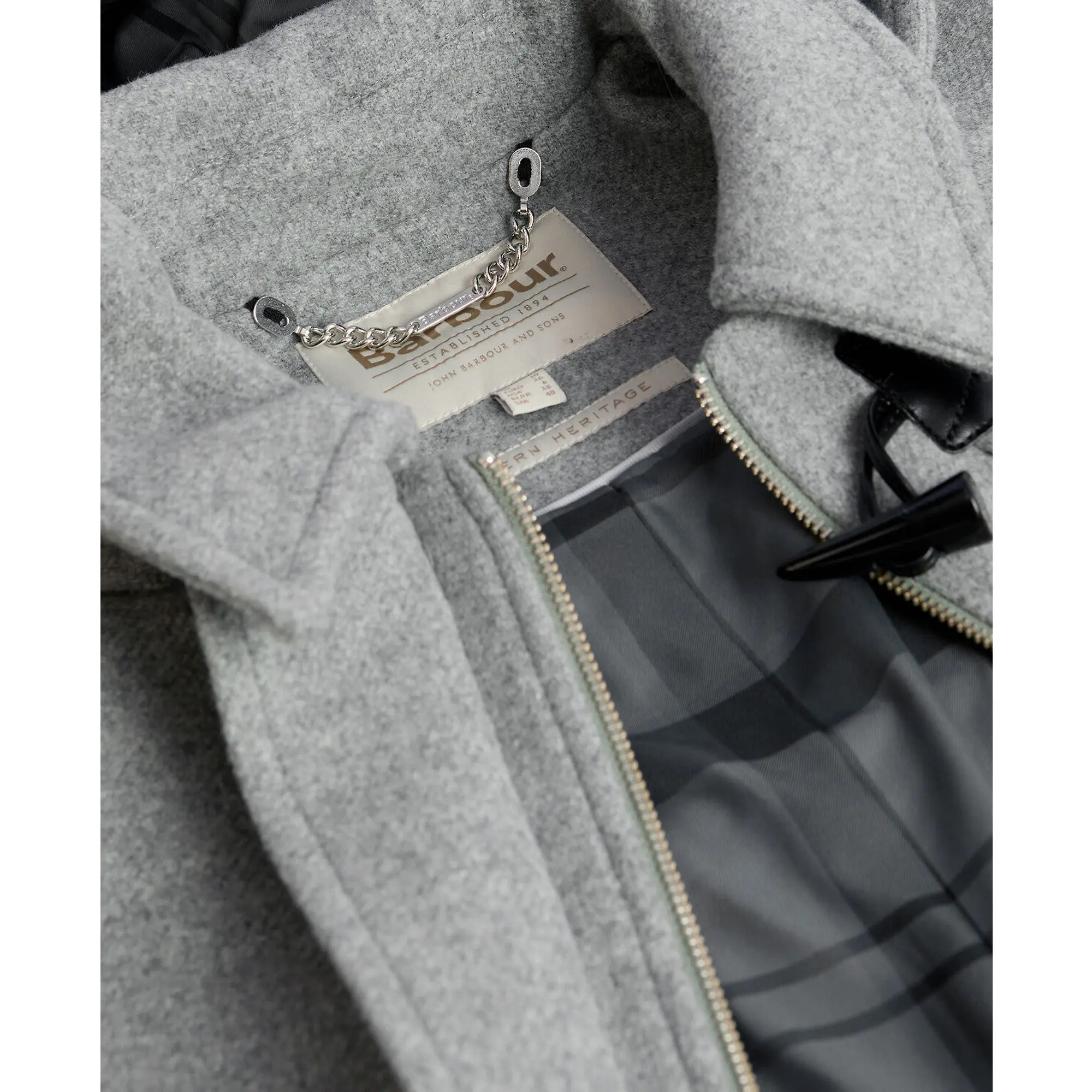 Product image 8 of 8 of Barbour Women's Melody Wool Duffle Coat - Light Grey Marl/Onyx Tartan
