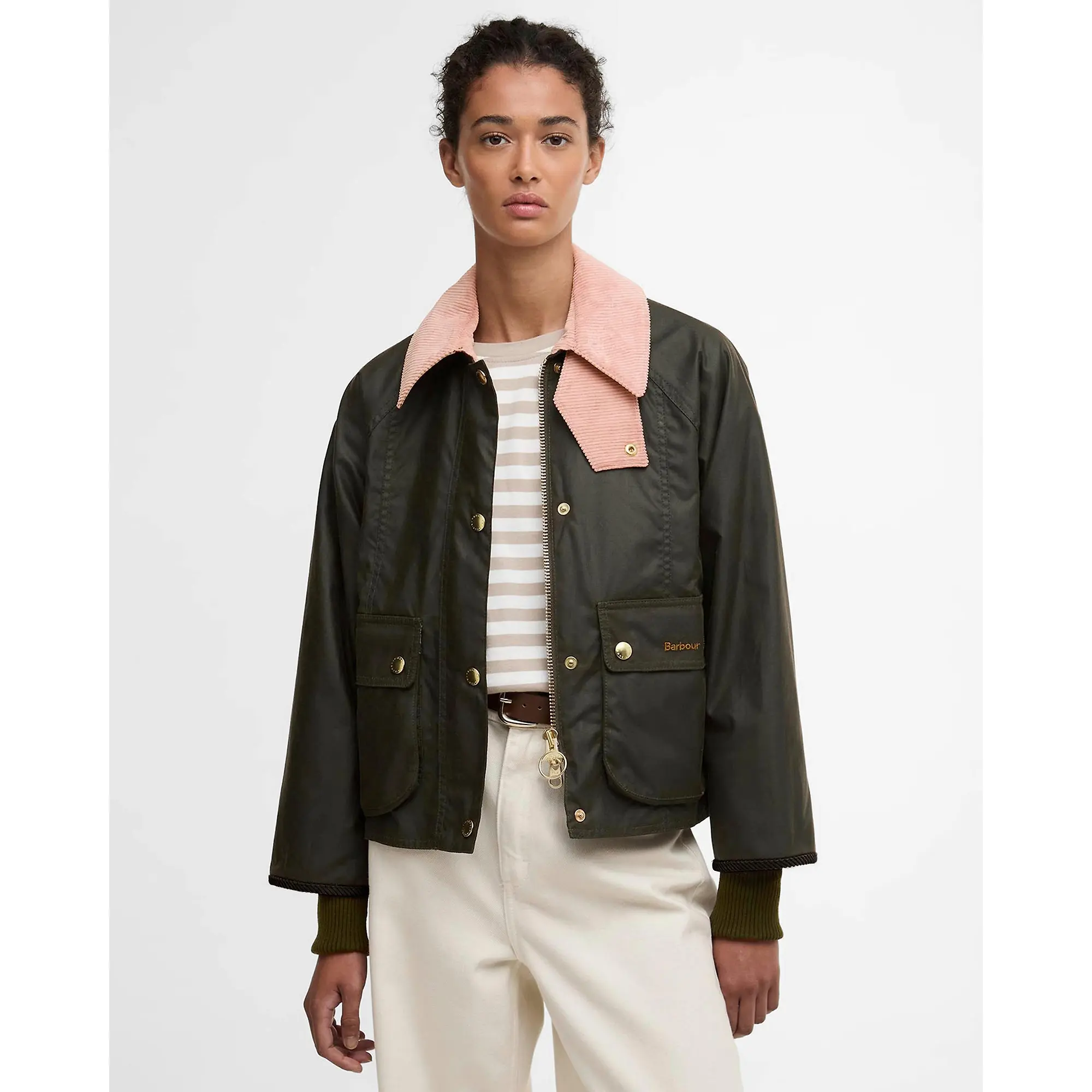Product image 2 of 8 of Barbour Women's Cropped Beadnell Wax Jacket - Archive Olive/Ancient/Gardenia