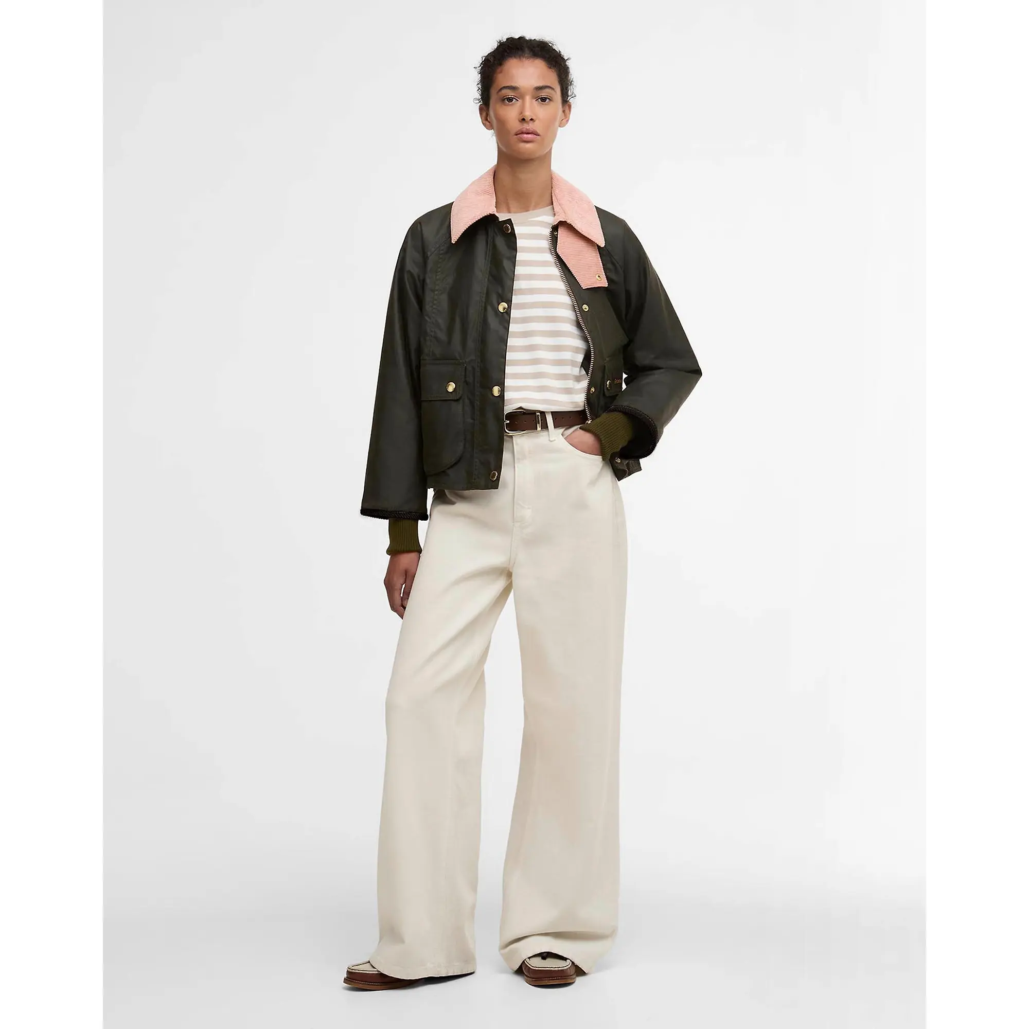 Product image 3 of 8 of Barbour Women's Cropped Beadnell Wax Jacket - Archive Olive/Ancient/Gardenia
