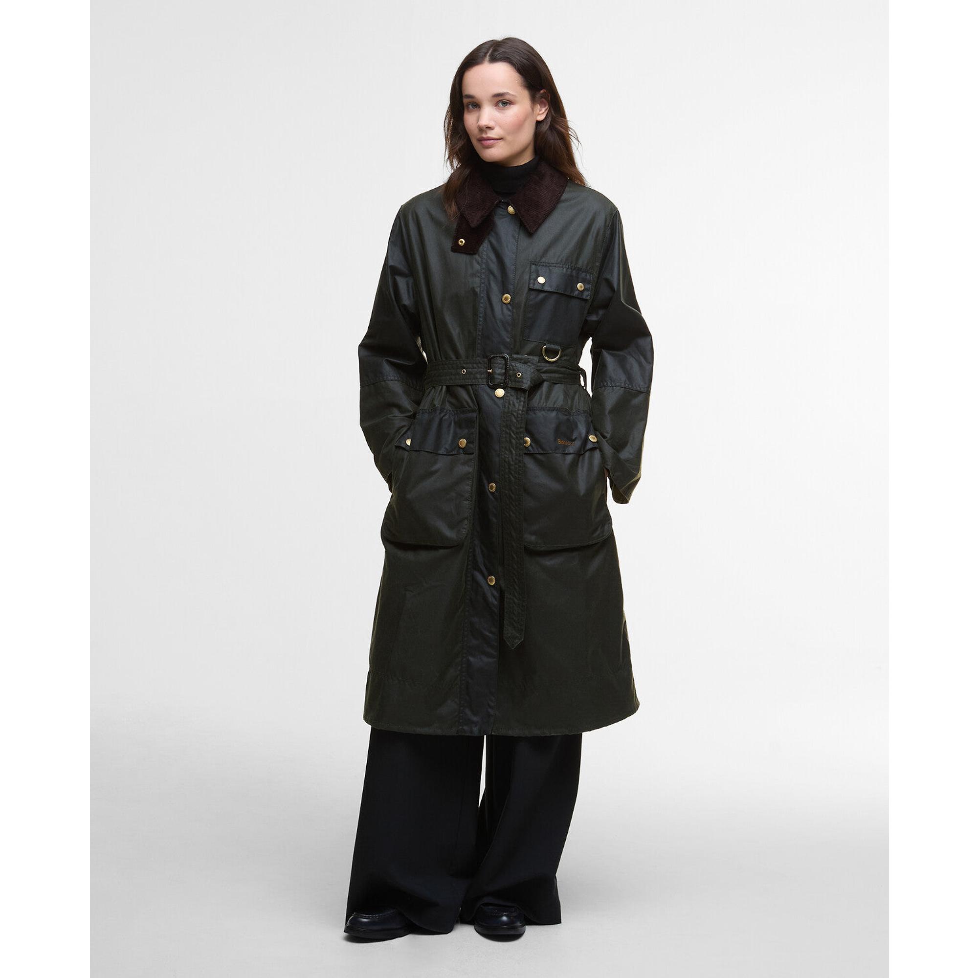 Barbour Women's Milda Waxed Trench Coat - Fern/Sage/Ancient Tartan